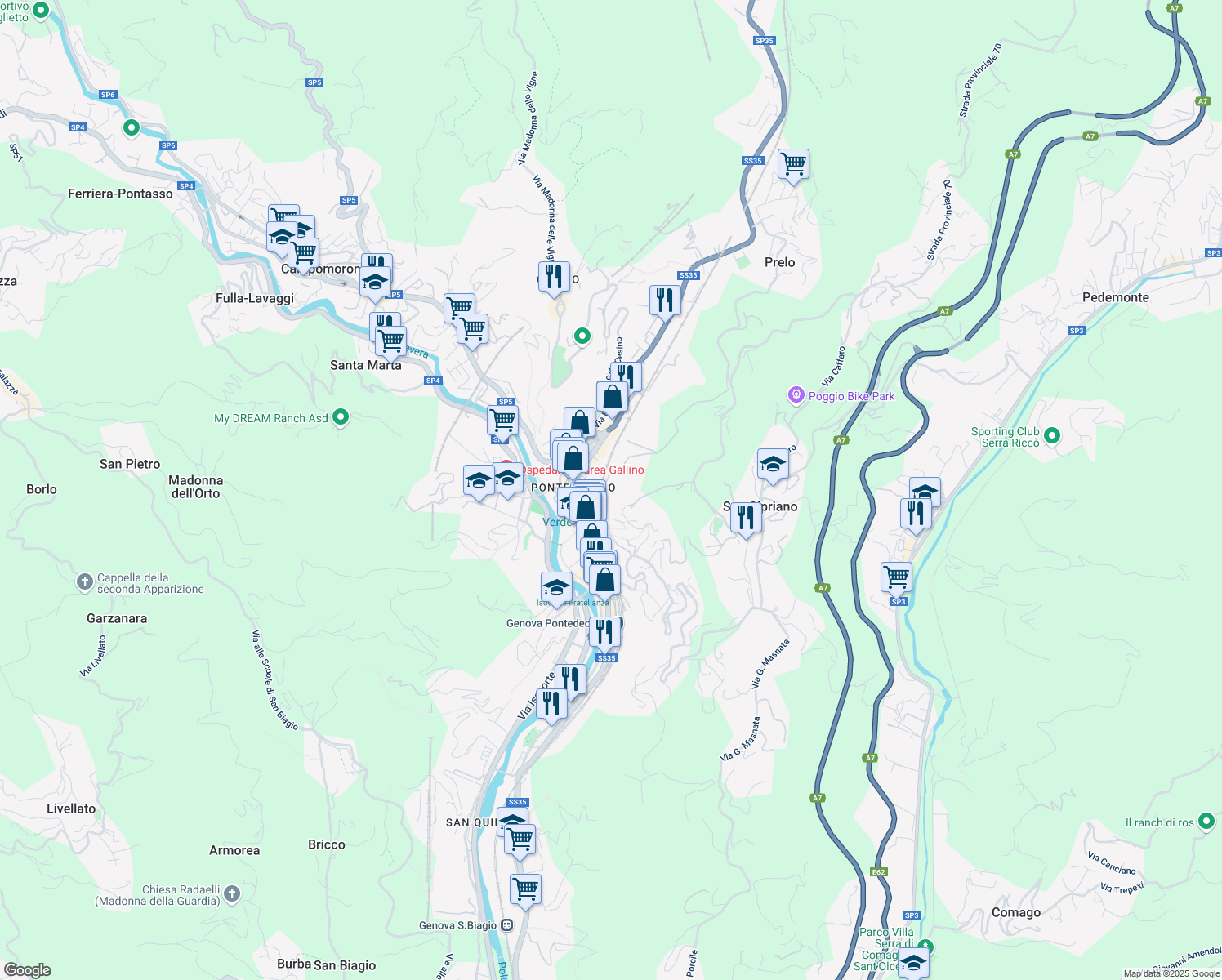 map of restaurants, bars, coffee shops, grocery stores, and more near 1 Salita Castrofino in Genova