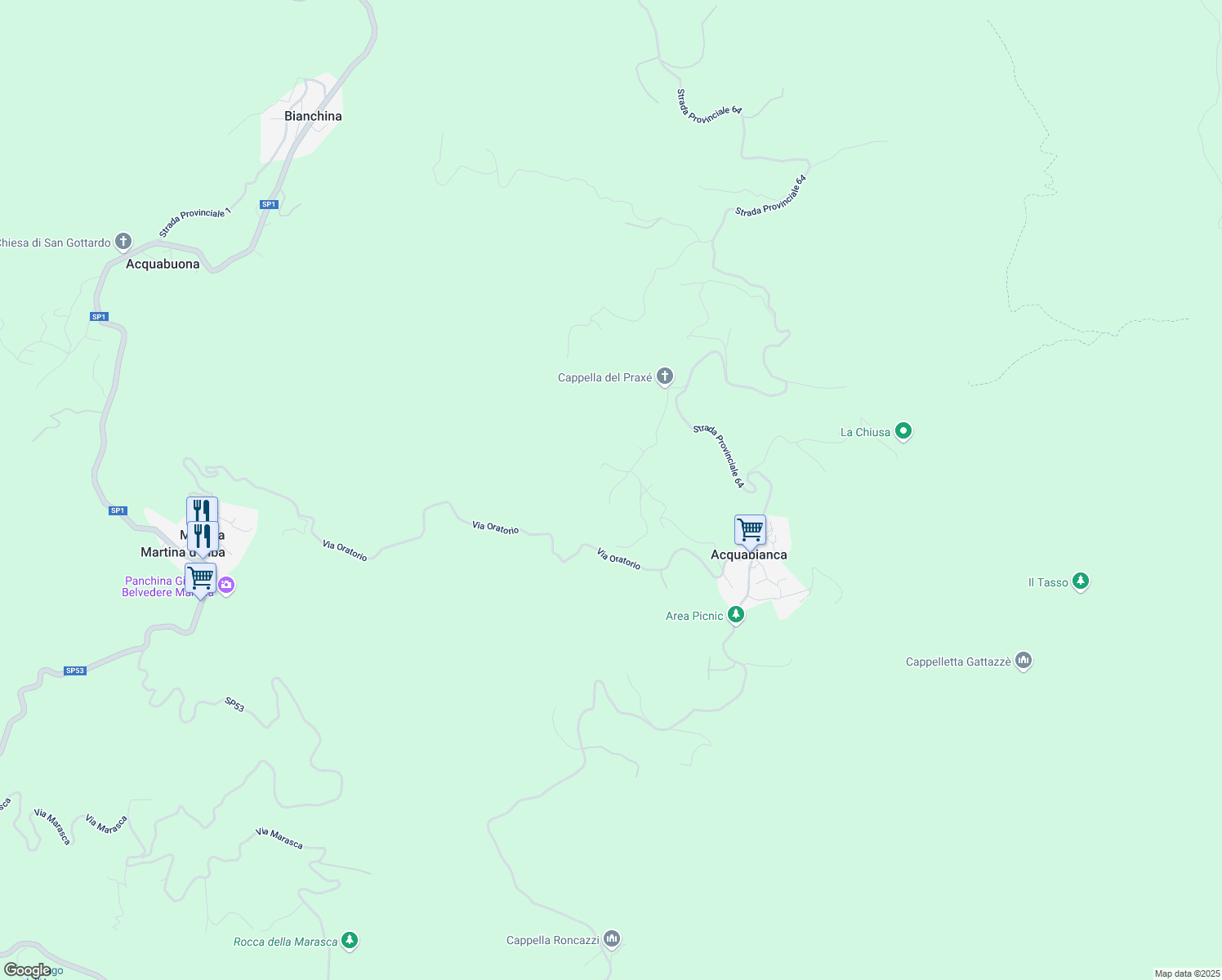 map of restaurants, bars, coffee shops, grocery stores, and more near 20 Via Piani di Acquabianca in Acquabianca