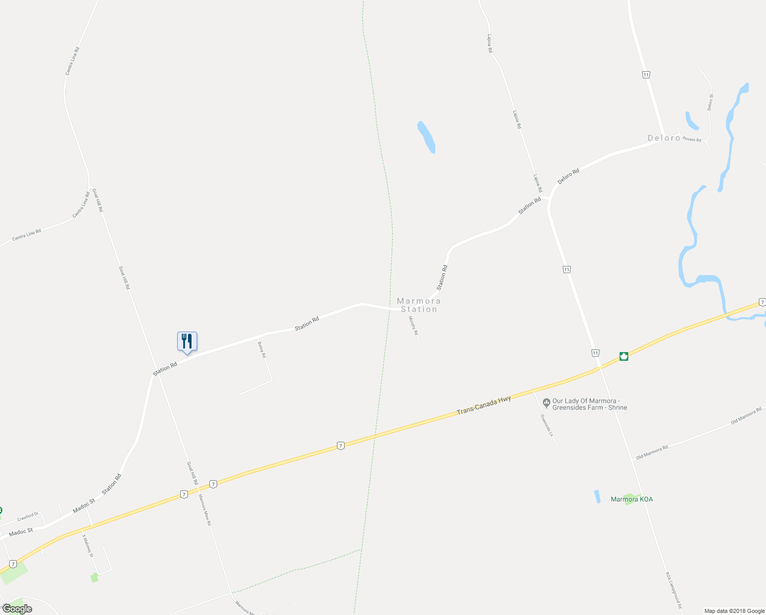 map of restaurants, bars, coffee shops, grocery stores, and more near 500 Station Road in Marmora