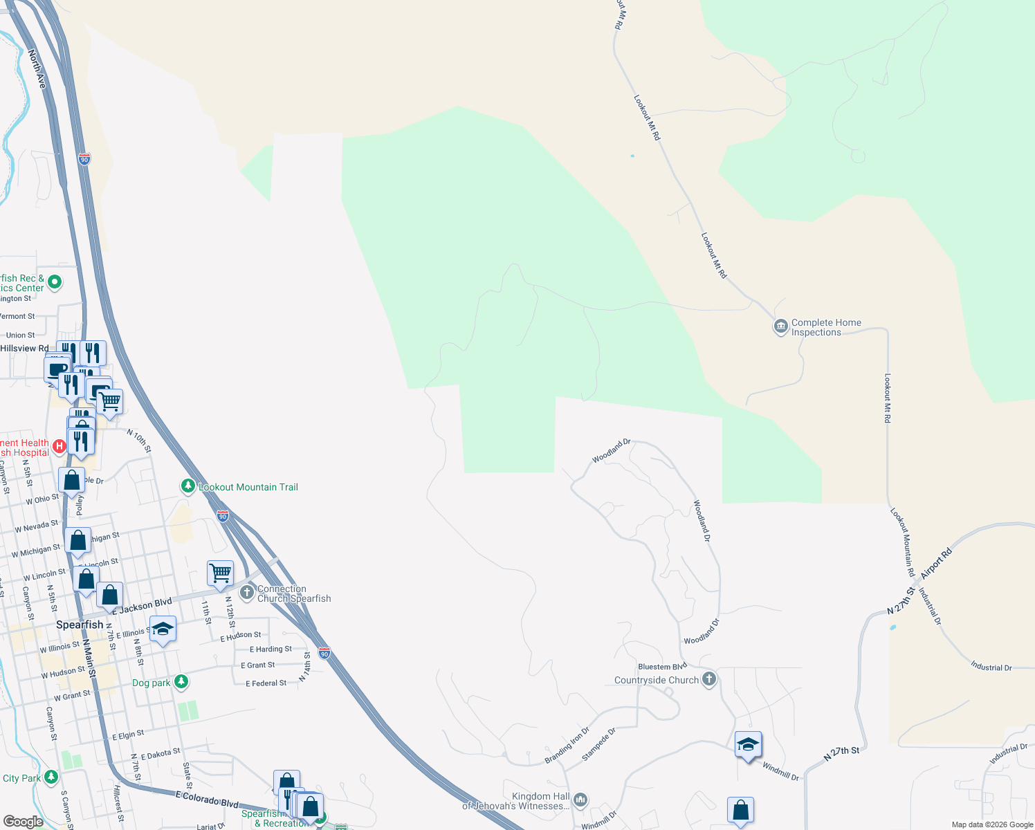 map of restaurants, bars, coffee shops, grocery stores, and more near in Spearfish