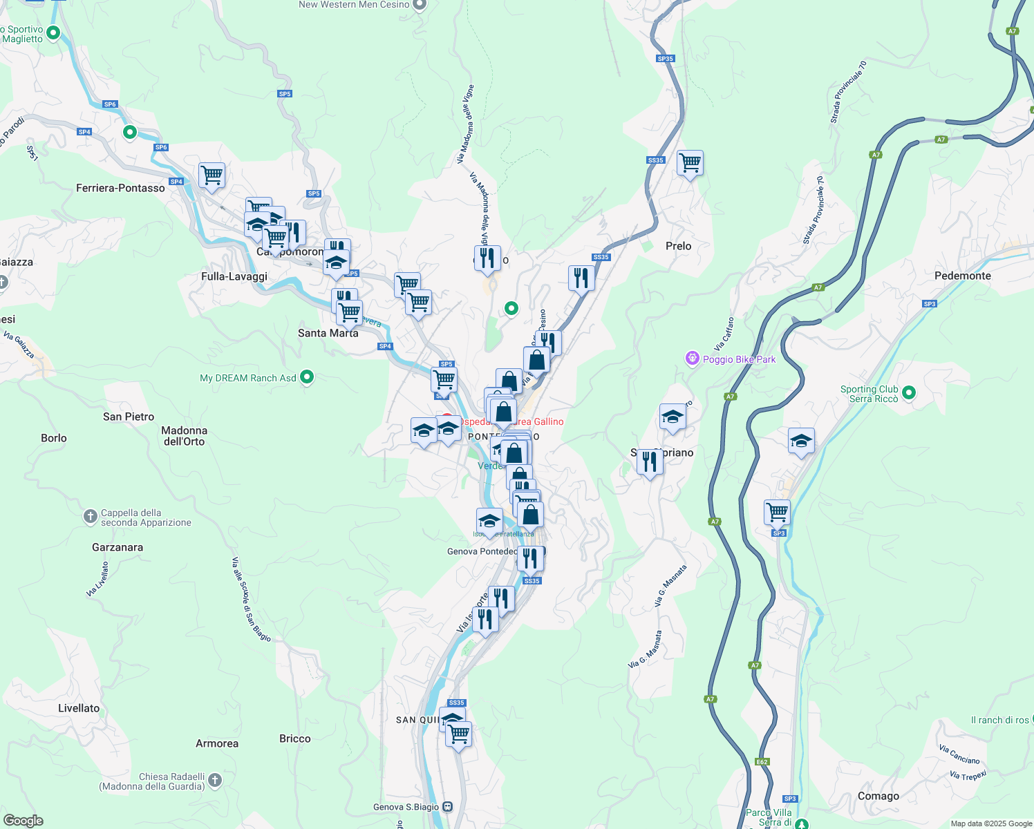 map of restaurants, bars, coffee shops, grocery stores, and more near 9 Via Felice del Canto in Genoa