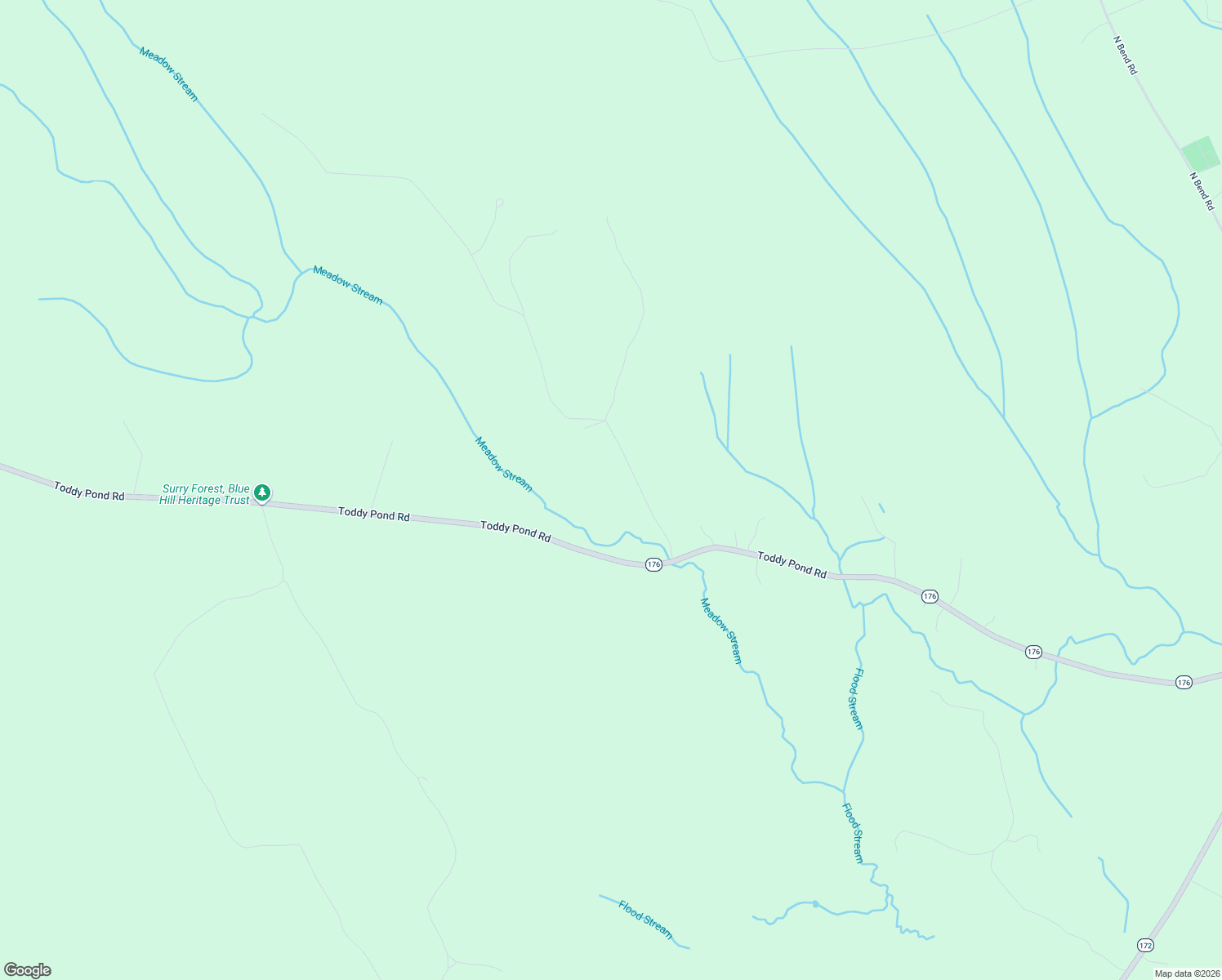 map of restaurants, bars, coffee shops, grocery stores, and more near 94 Maple Lane in Surry