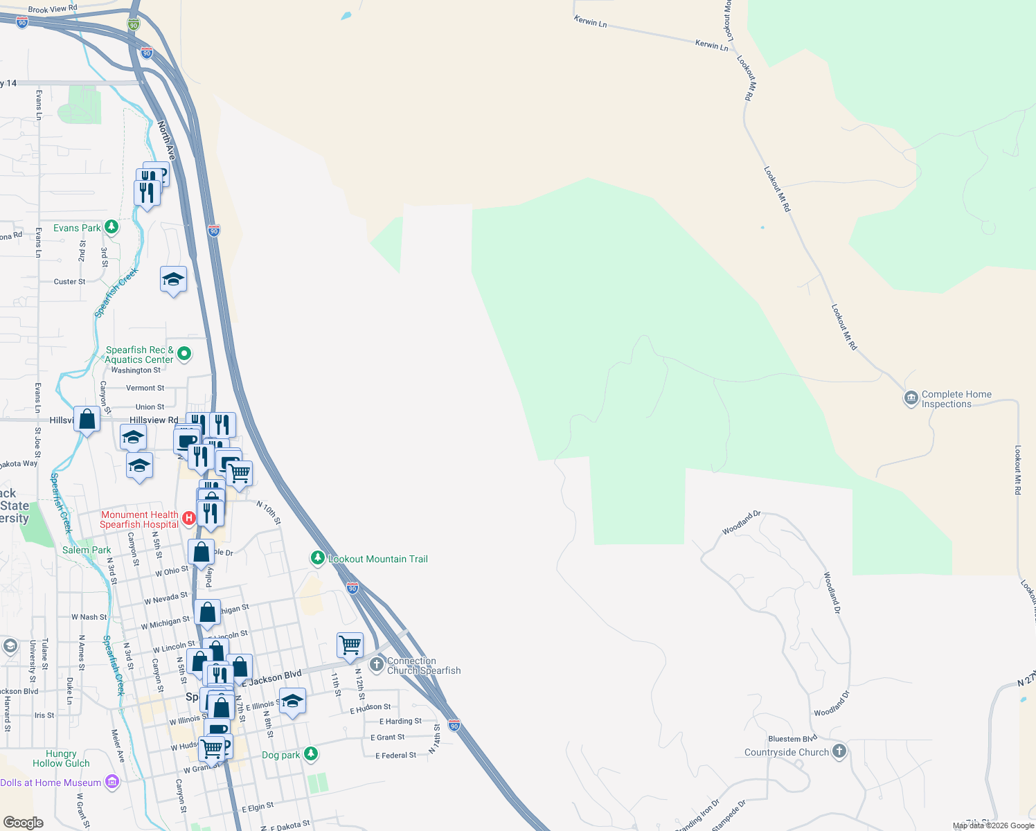 map of restaurants, bars, coffee shops, grocery stores, and more near in Spearfish