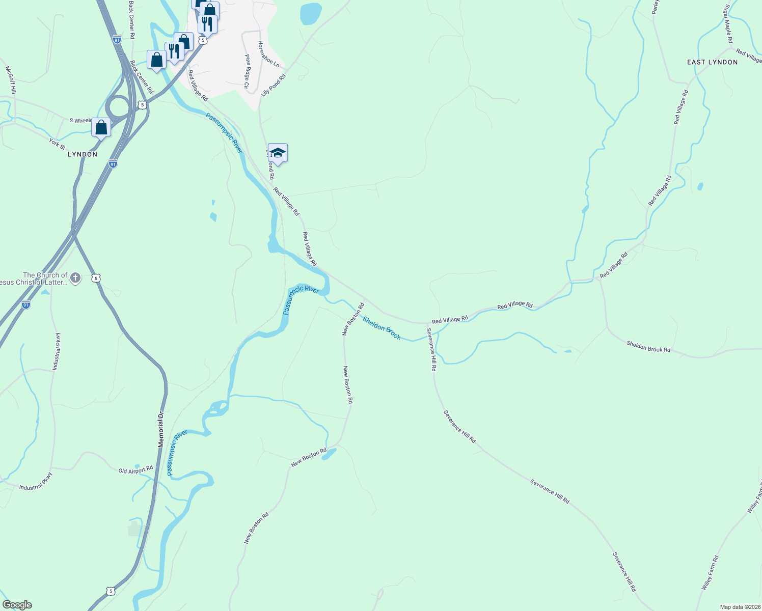 map of restaurants, bars, coffee shops, grocery stores, and more near 1361 Red Village Road in Lyndon