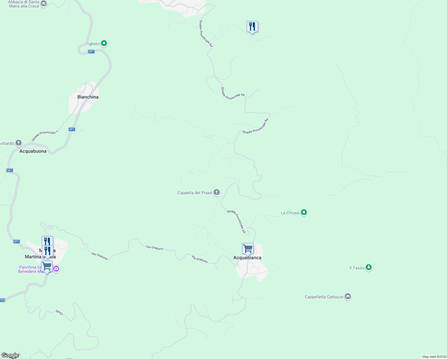 map of restaurants, bars, coffee shops, grocery stores, and more near 20 Via Tiglieto in Provincia di Savona