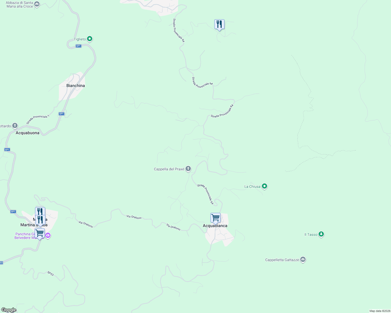 map of restaurants, bars, coffee shops, grocery stores, and more near 20 Via Tiglieto in Provincia di Savona