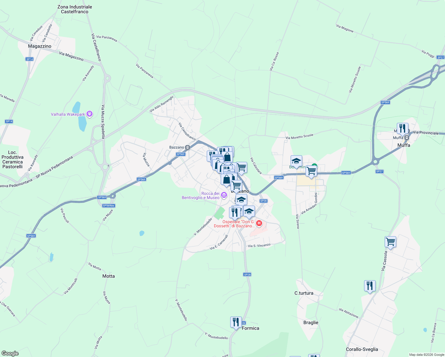 map of restaurants, bars, coffee shops, grocery stores, and more near 22 Piazza Giuseppe Garibaldi in Bazzano