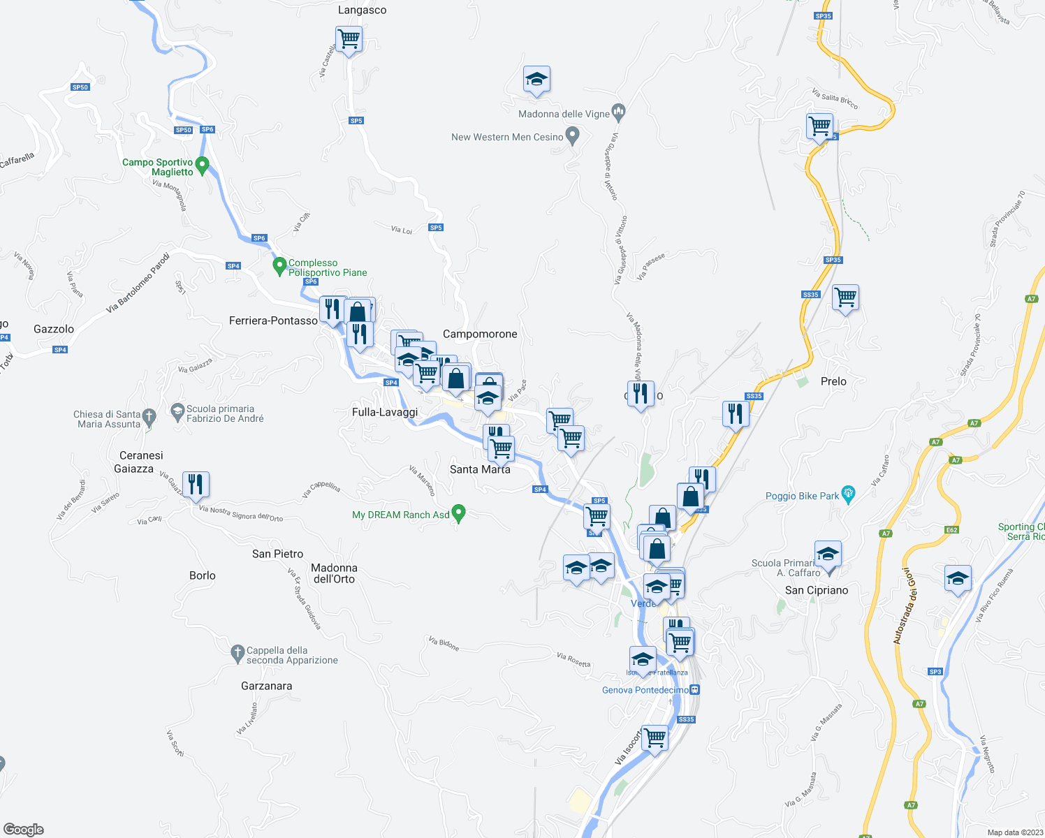 map of restaurants, bars, coffee shops, grocery stores, and more near 2 Via Antonio Gavino in Campomorone