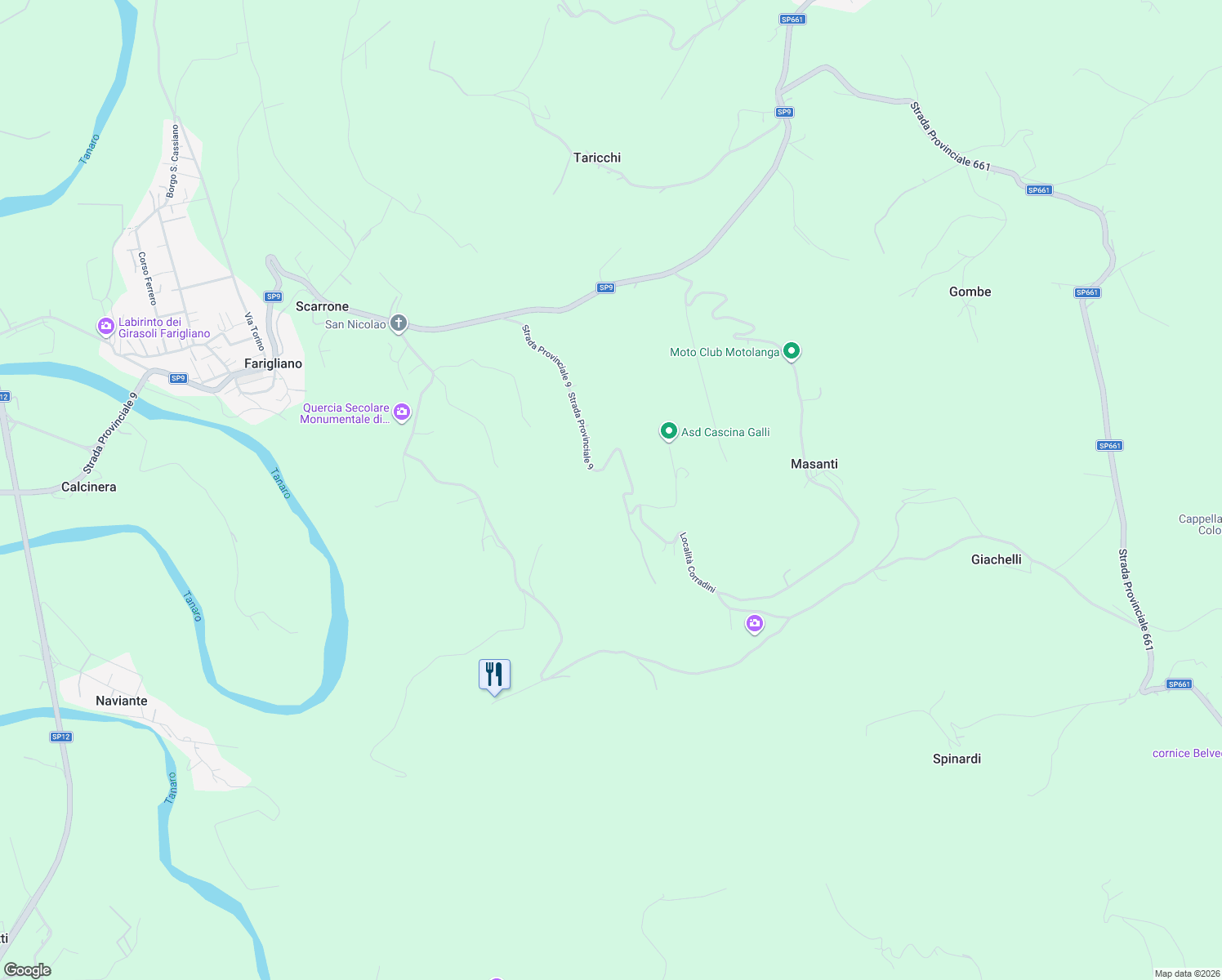 map of restaurants, bars, coffee shops, grocery stores, and more near 18 Località Panate in Provincia di Cuneo