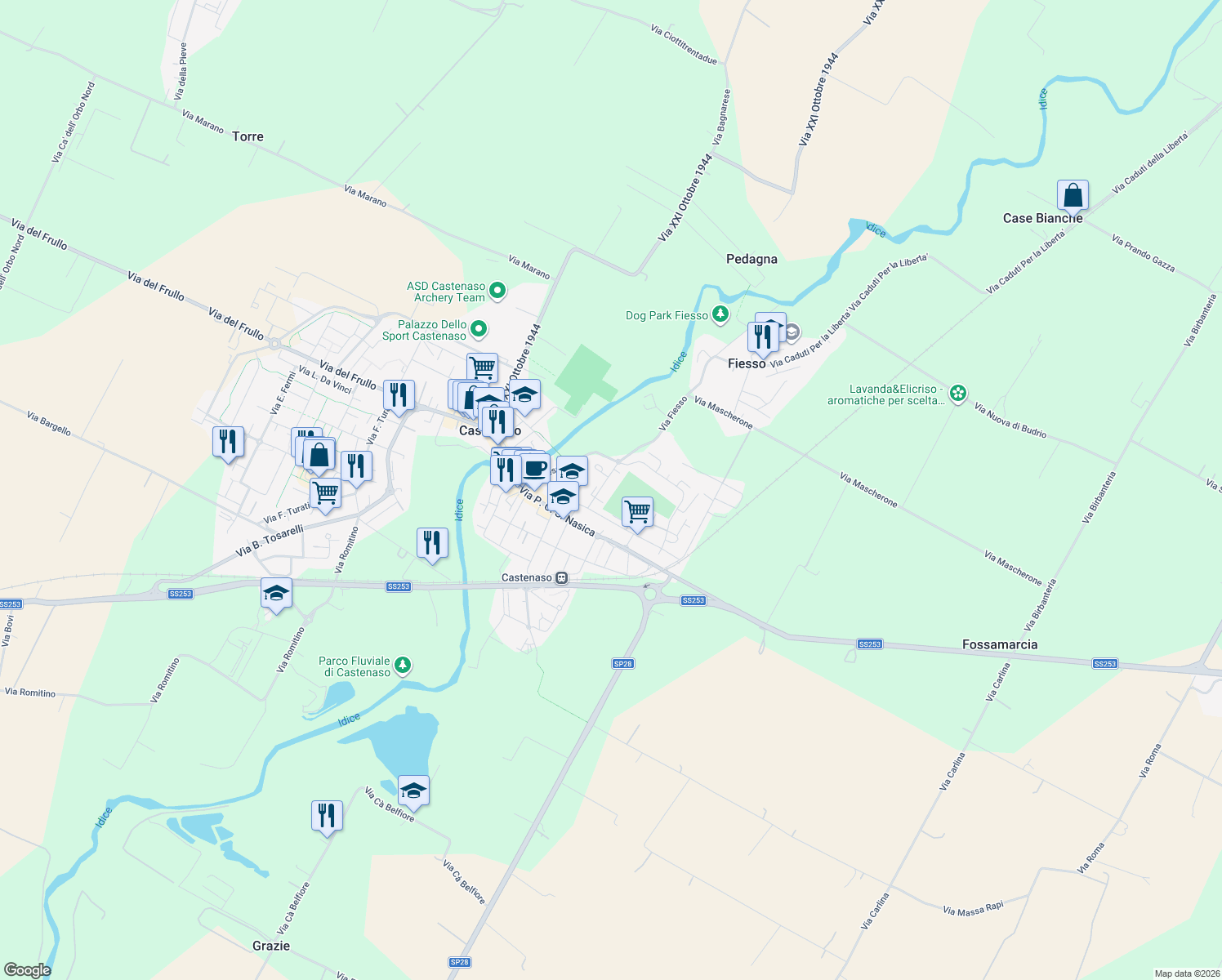 map of restaurants, bars, coffee shops, grocery stores, and more near 8 Via Fabbri Paolo in Castenaso