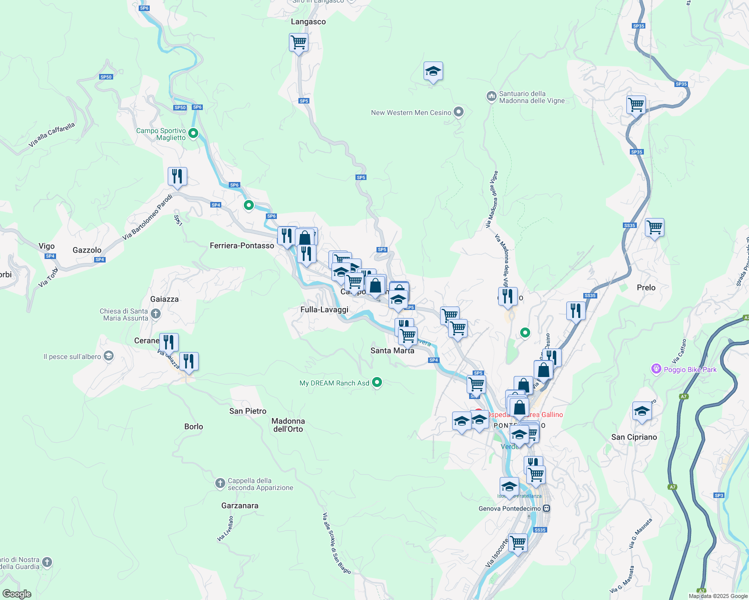 map of restaurants, bars, coffee shops, grocery stores, and more near 1 Via Trucco in Campomorone
