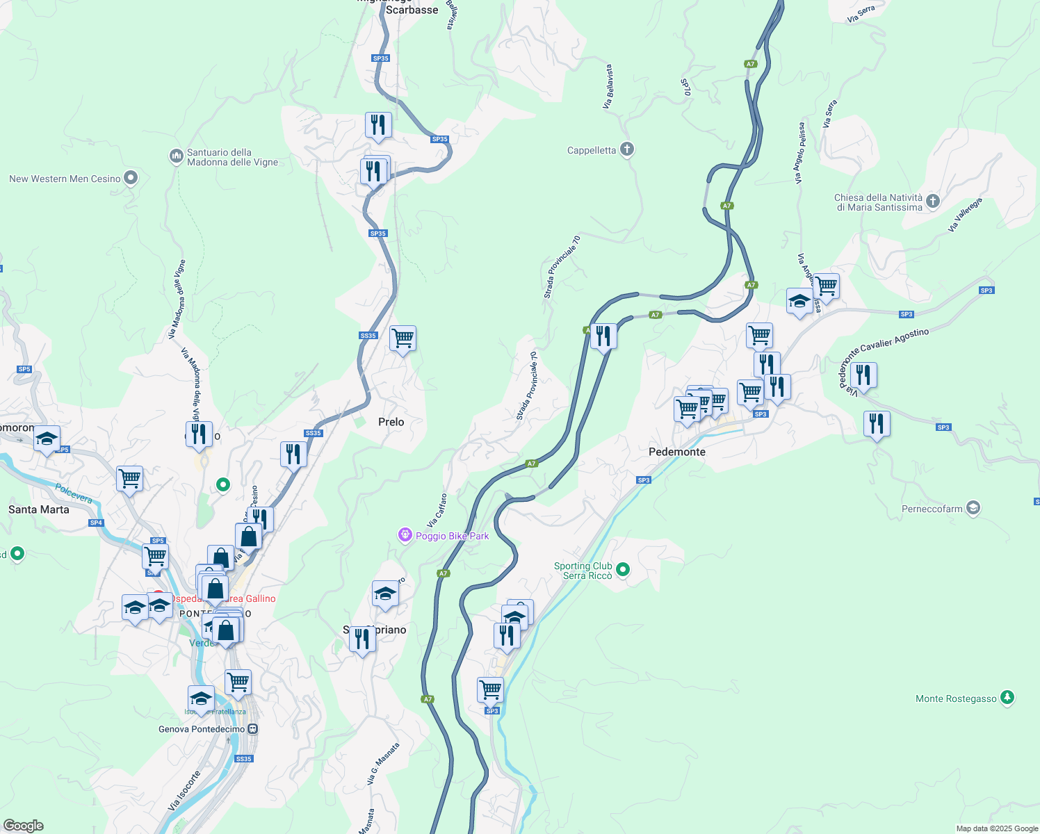 map of restaurants, bars, coffee shops, grocery stores, and more near 45 Via Caffaro in Pedemonte