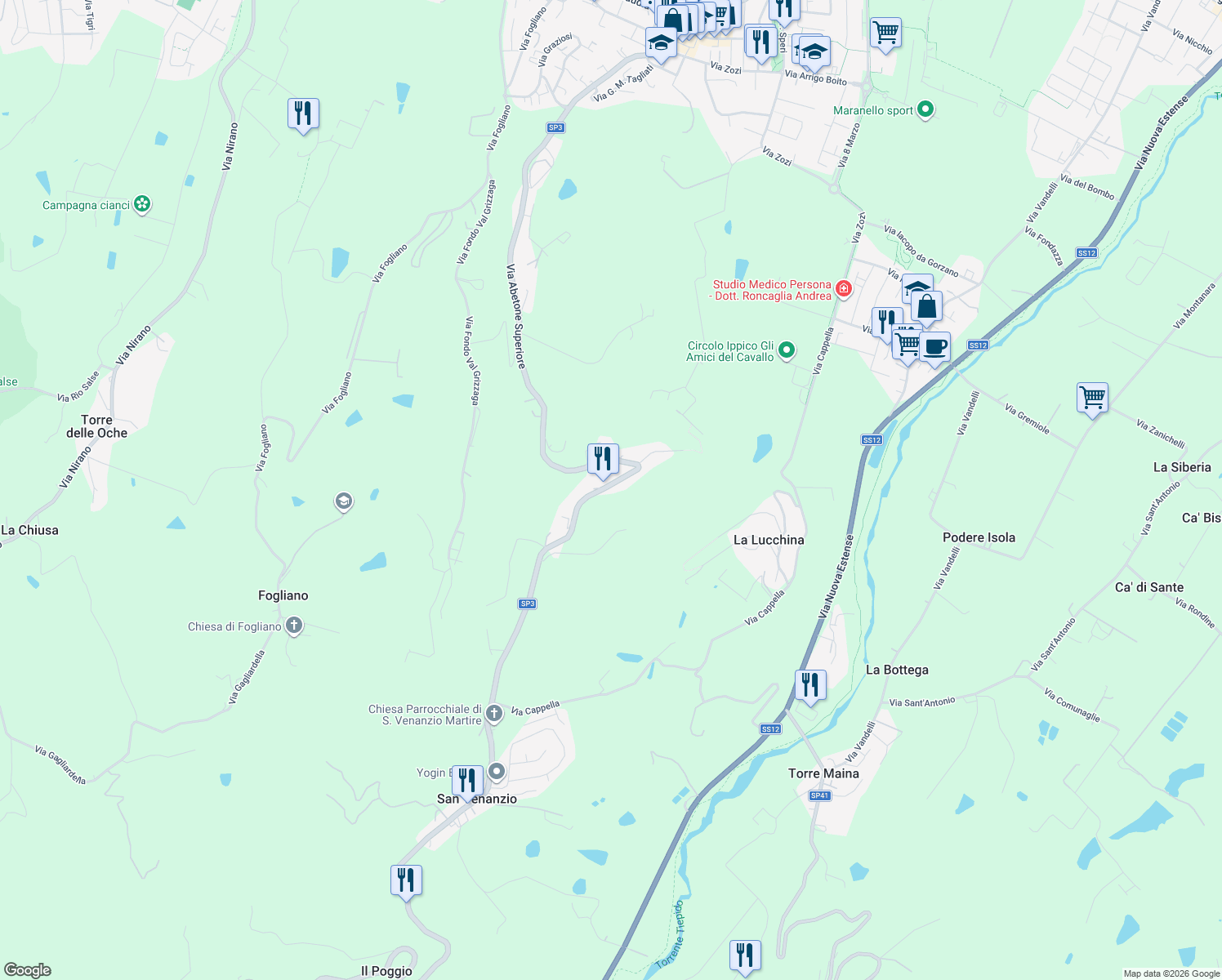 map of restaurants, bars, coffee shops, grocery stores, and more near 896 Via Abetone Superiore in San Venanzio