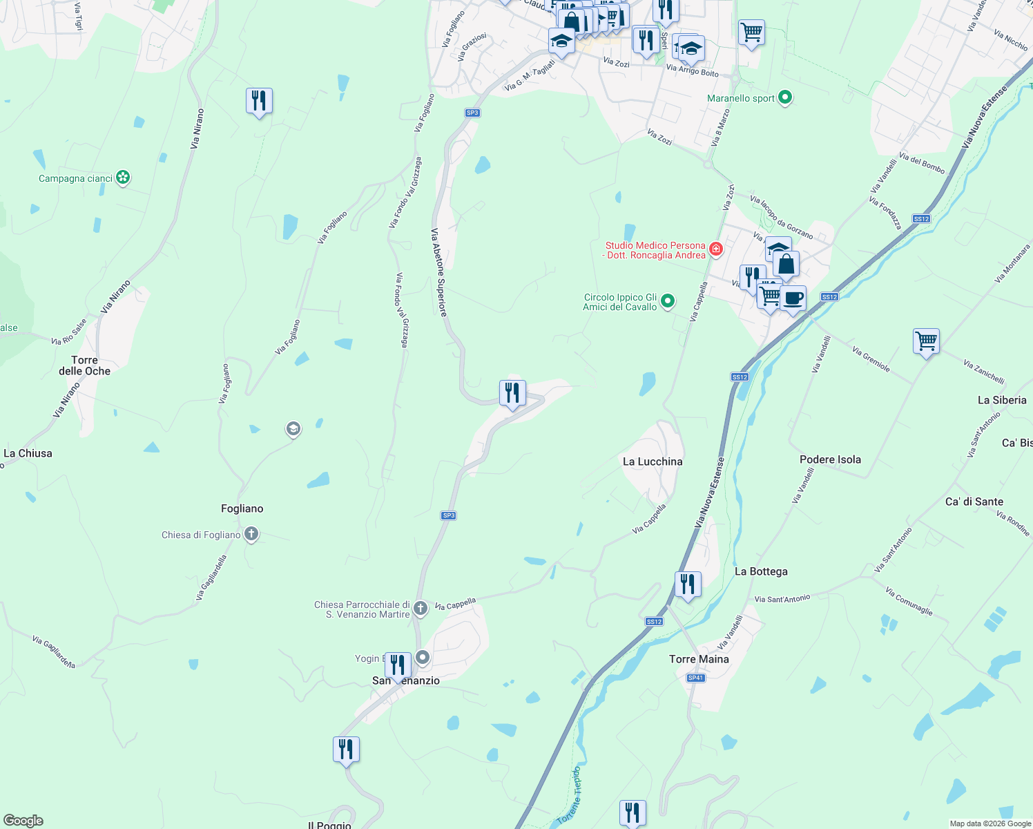 map of restaurants, bars, coffee shops, grocery stores, and more near 896 Via Abetone Superiore in San Venanzio