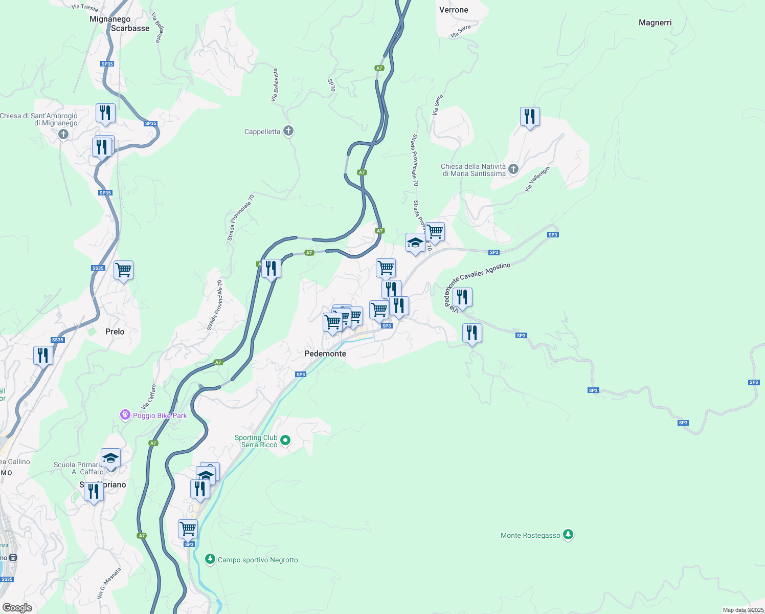 map of restaurants, bars, coffee shops, grocery stores, and more near 33 Via Privata Villini Rosa in Pedemonte