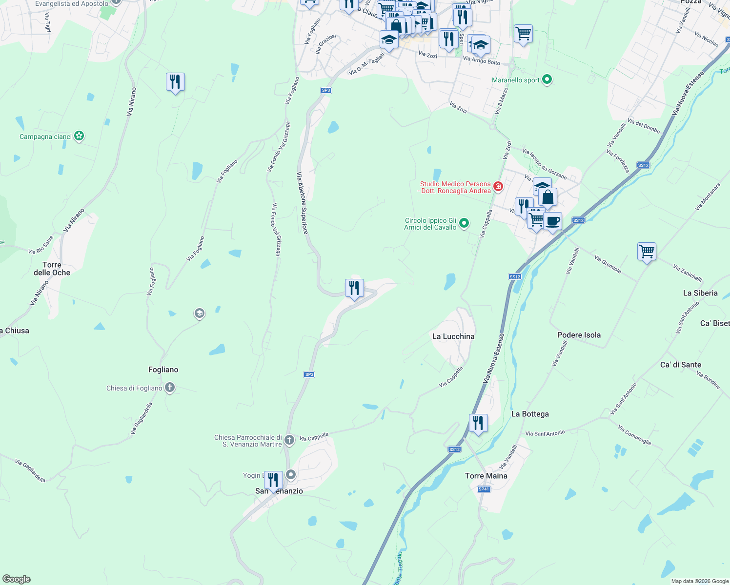 map of restaurants, bars, coffee shops, grocery stores, and more near 55 Via Abetone Superiore in San Venanzio