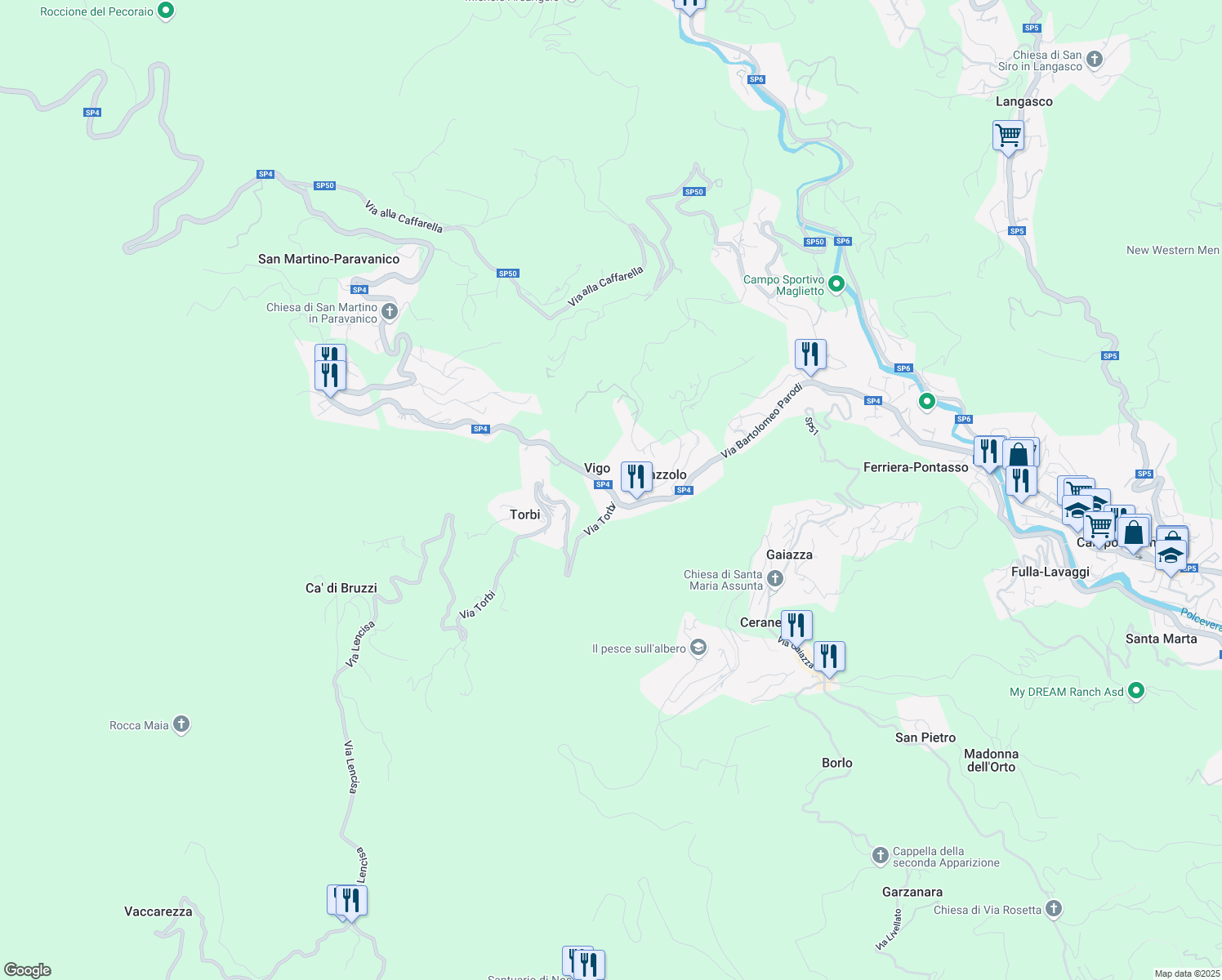 map of restaurants, bars, coffee shops, grocery stores, and more near 2 Via San Martino in Vigo