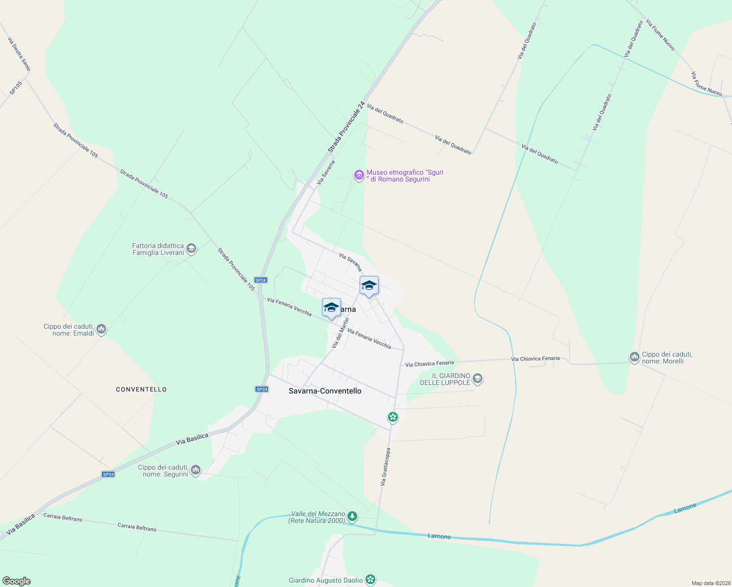 map of restaurants, bars, coffee shops, grocery stores, and more near 9 Via del Risorgimento in Savarna