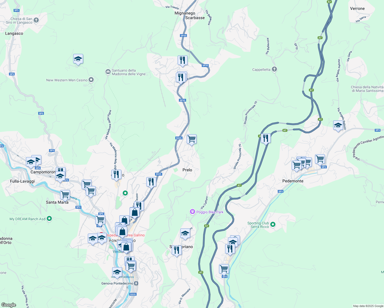 map of restaurants, bars, coffee shops, grocery stores, and more near 40 Via M. Chiocchetti in Prelo
