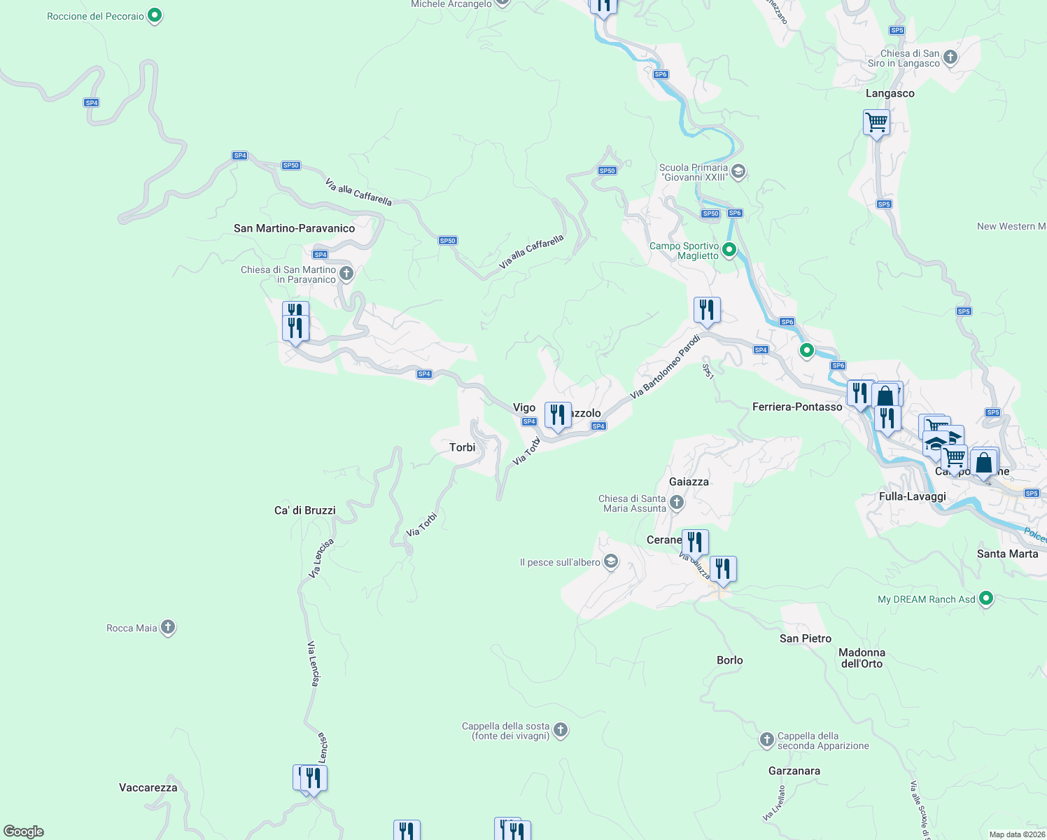 map of restaurants, bars, coffee shops, grocery stores, and more near 59A Via San Martino in Vigo