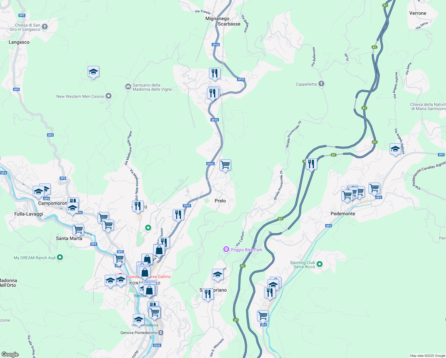 map of restaurants, bars, coffee shops, grocery stores, and more near 40 Via M. Chiocchetti in Prelo