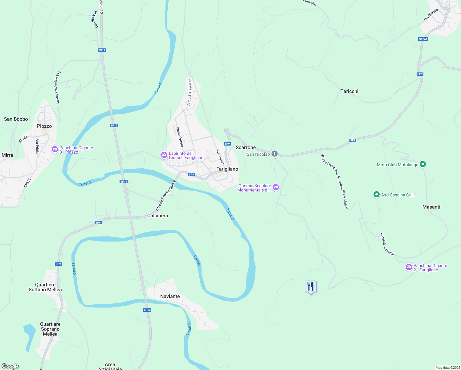 map of restaurants, bars, coffee shops, grocery stores, and more near 12 Piazza San Giovanni in Farigliano