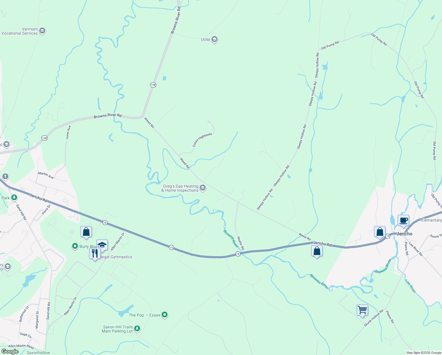 map of restaurants, bars, coffee shops, grocery stores, and more near 80 Weed Road in Essex