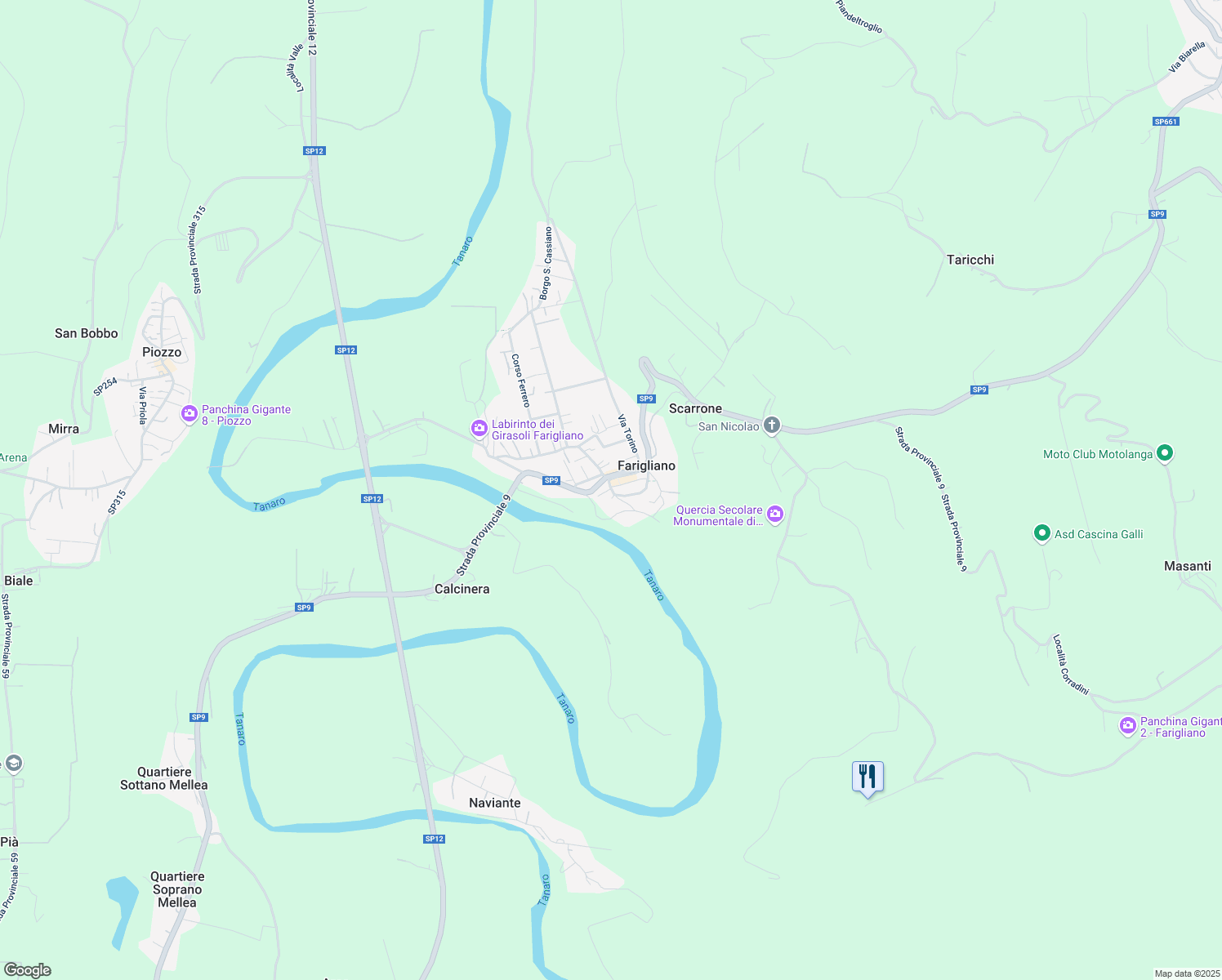 map of restaurants, bars, coffee shops, grocery stores, and more near 6 Via Cavour in Farigliano