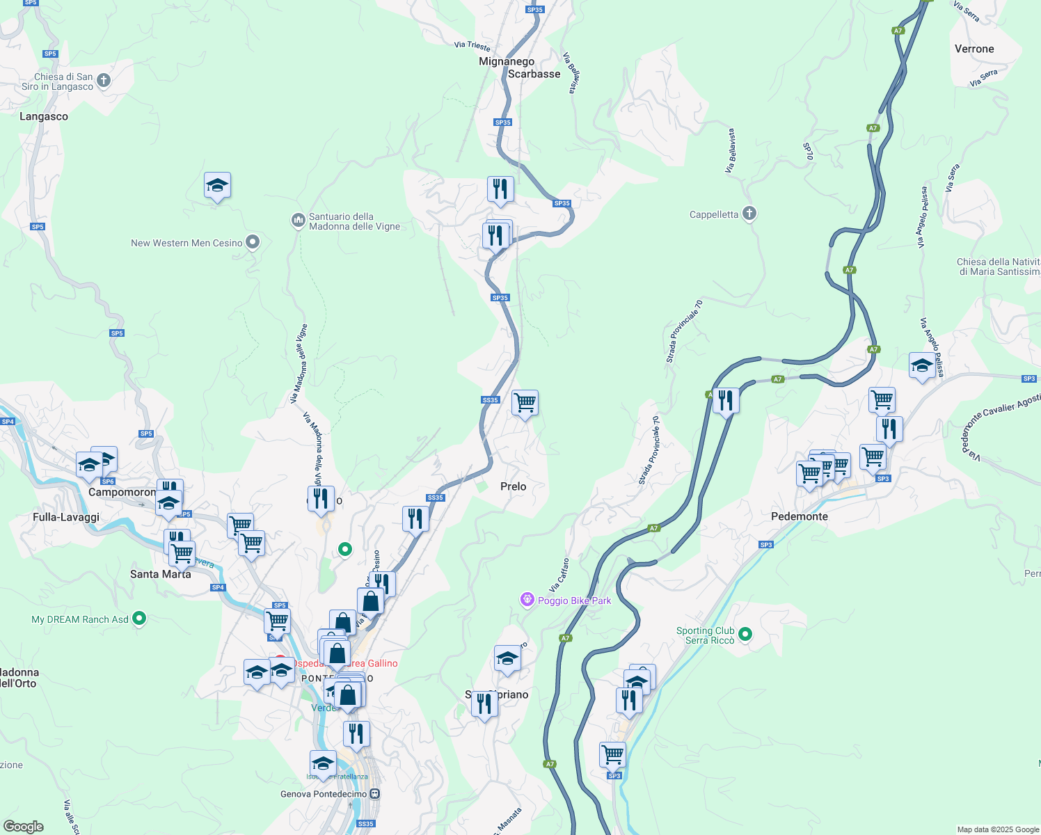 map of restaurants, bars, coffee shops, grocery stores, and more near 14 Via M. Chiocchetti in Prelo