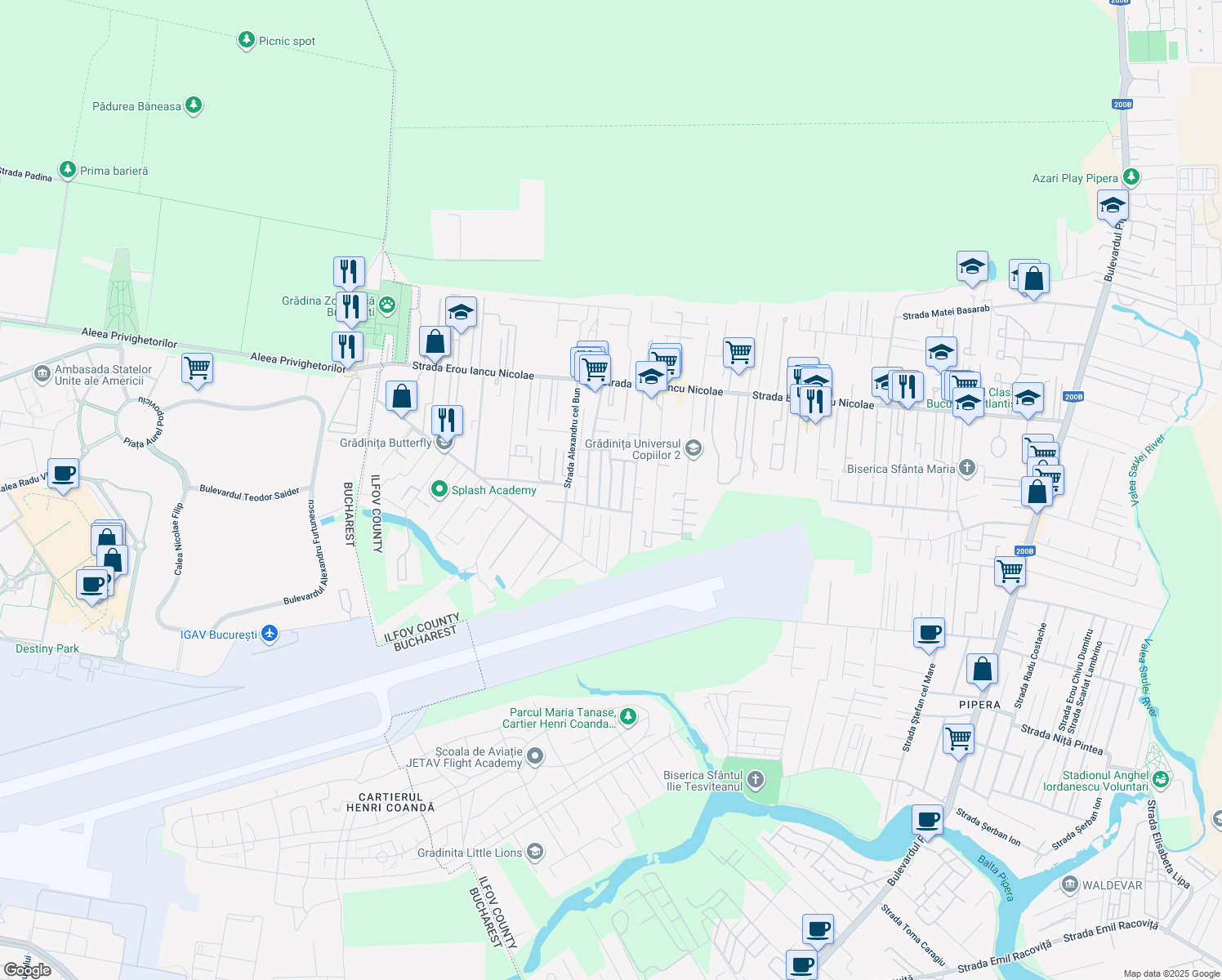 map of restaurants, bars, coffee shops, grocery stores, and more near 103 Erou Iancu Nicolae 103 in Voluntari
