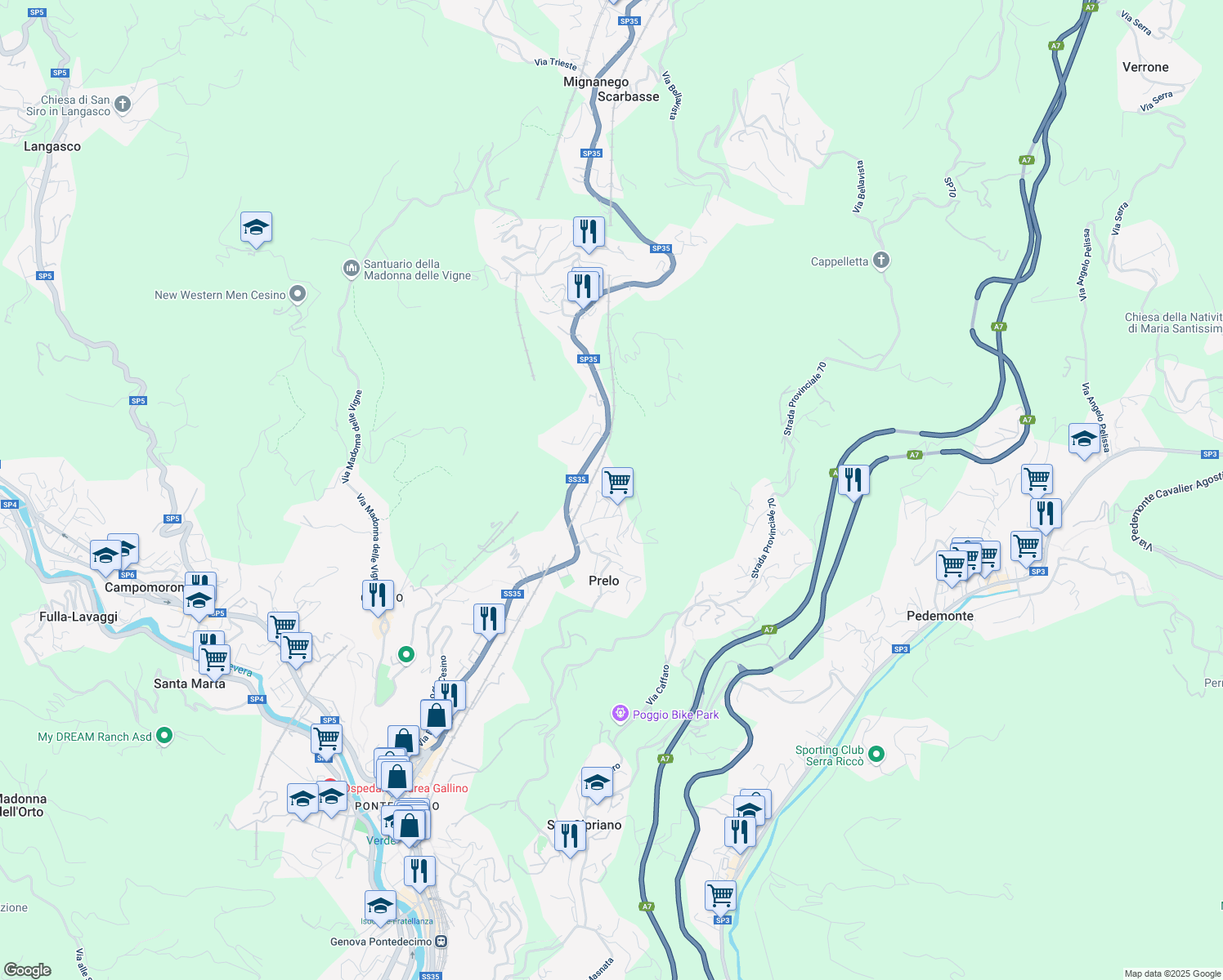 map of restaurants, bars, coffee shops, grocery stores, and more near 14 Via M. Chiocchetti in Prelo