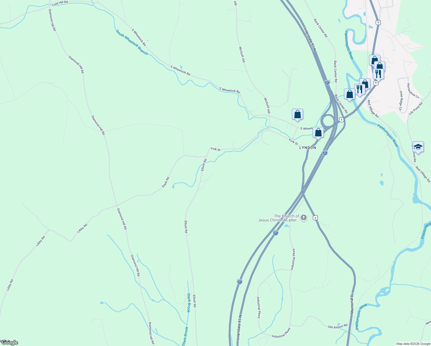map of restaurants, bars, coffee shops, grocery stores, and more near 126 Fernwood Drive in Lyndon