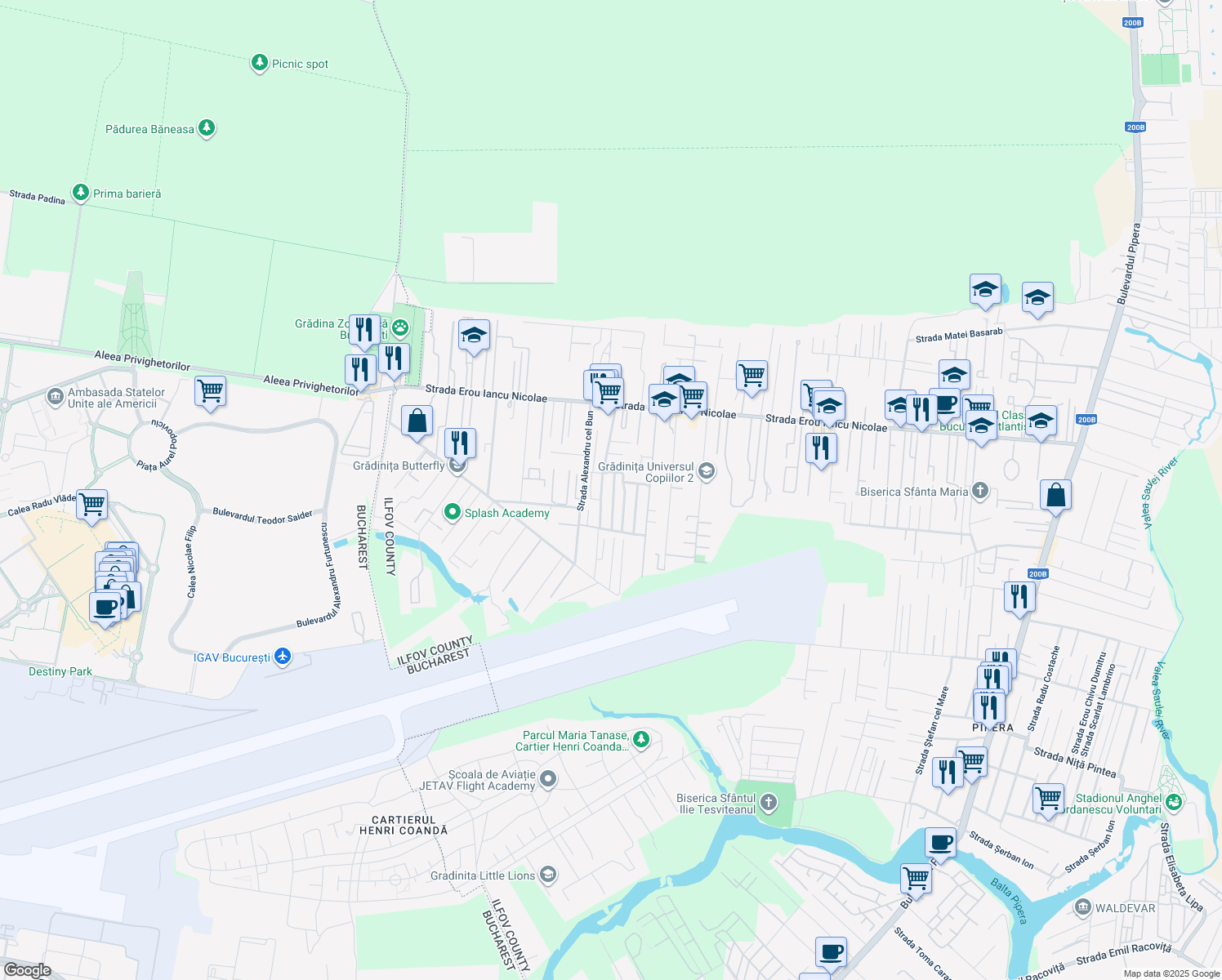 map of restaurants, bars, coffee shops, grocery stores, and more near 103 Erou Iancu Nicolae 103 in Voluntari