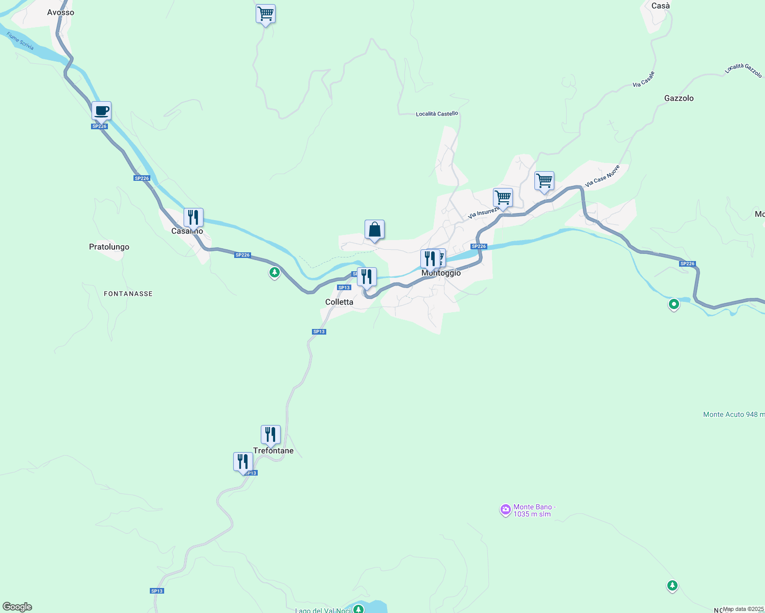 map of restaurants, bars, coffee shops, grocery stores, and more near Strada Statale 226 in Genoa