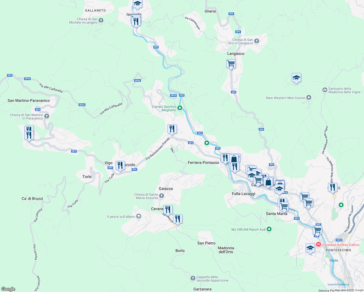 map of restaurants, bars, coffee shops, grocery stores, and more near 8 Via Gaiazza in Ferriera-pontasso