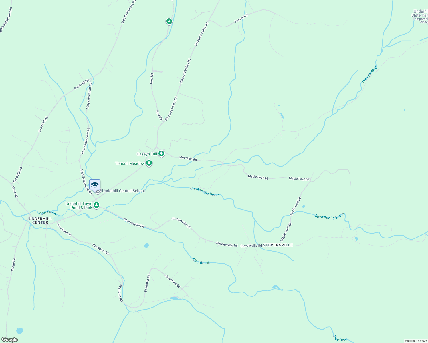 map of restaurants, bars, coffee shops, grocery stores, and more near 54 Mountain Road in Underhill