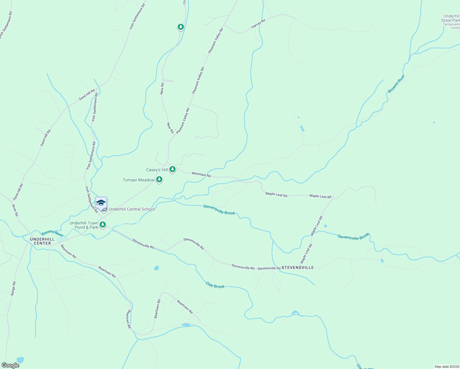 map of restaurants, bars, coffee shops, grocery stores, and more near 54 Mountain Road in Underhill