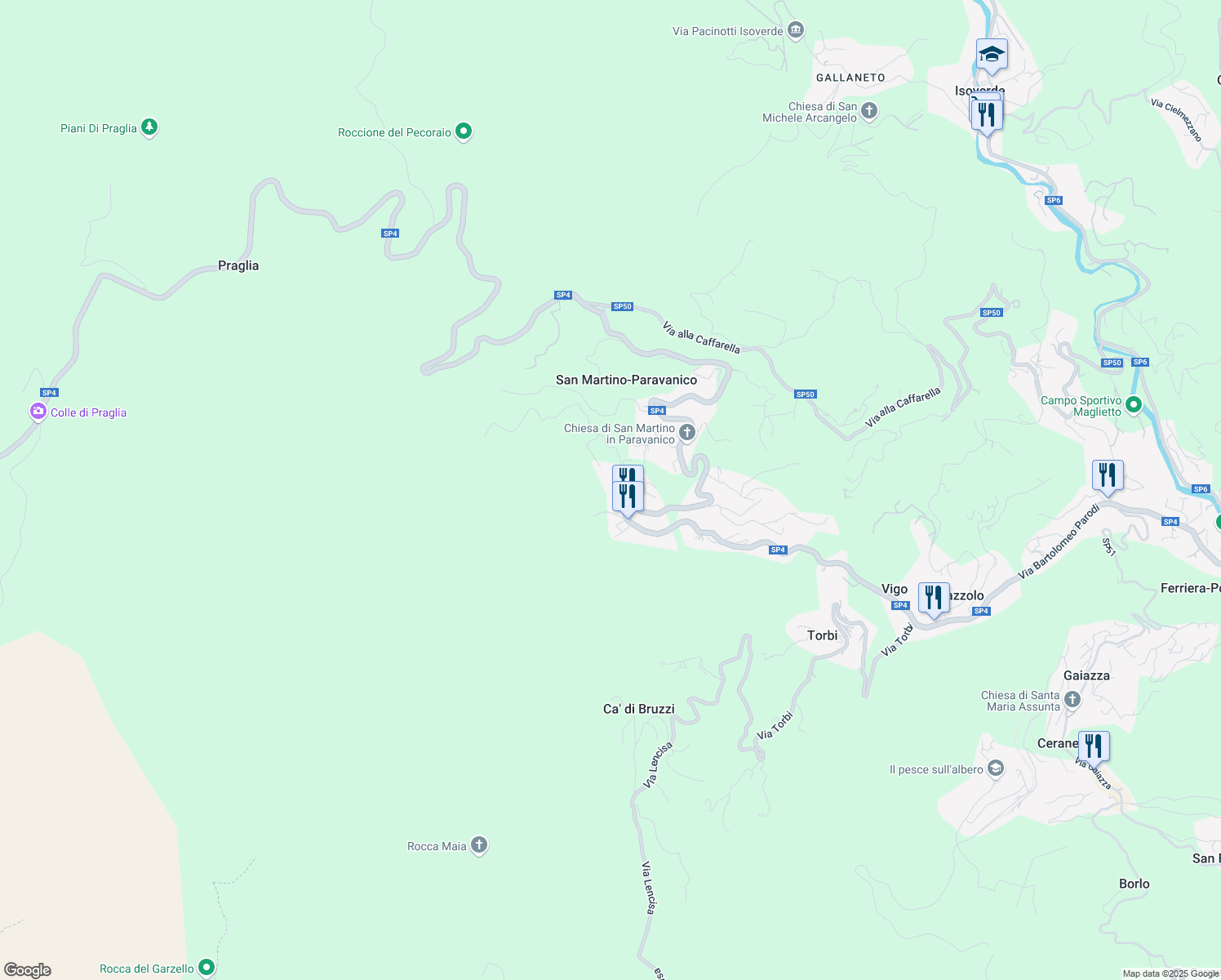 map of restaurants, bars, coffee shops, grocery stores, and more near Strada Provinciale 4 in San Martino-paravanico