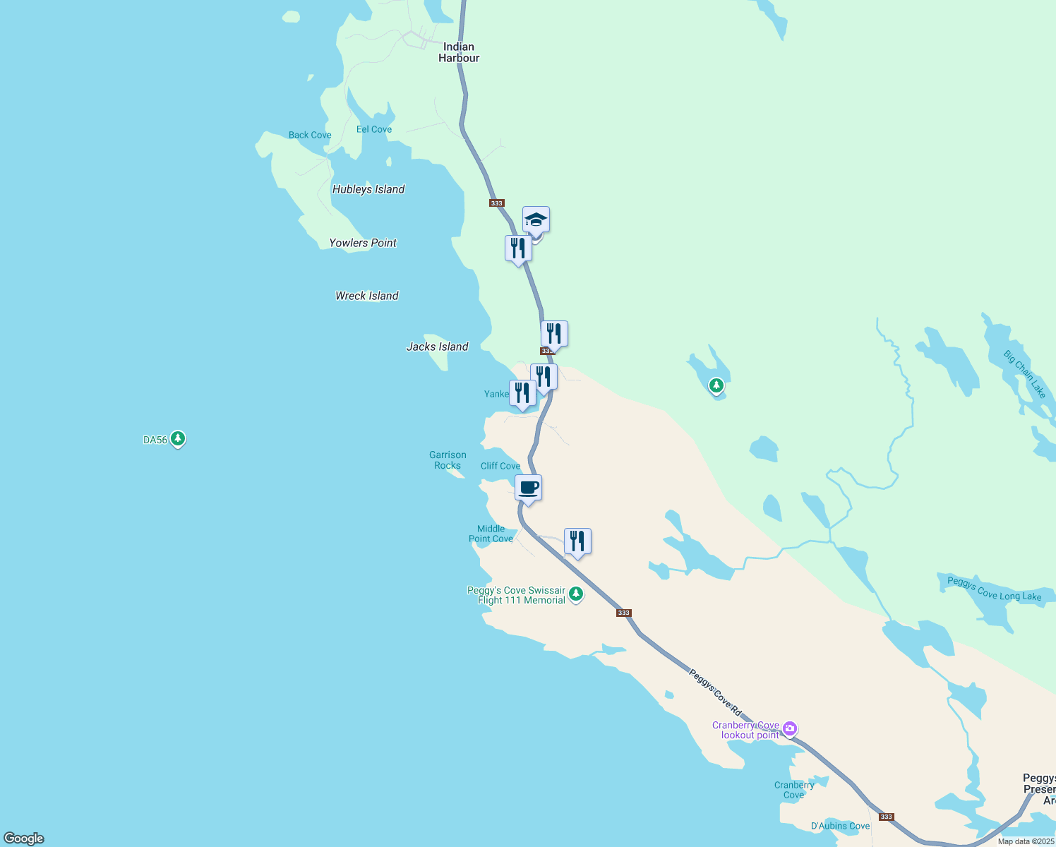 map of restaurants, bars, coffee shops, grocery stores, and more near 6 Ryers Road in Indian Harbour