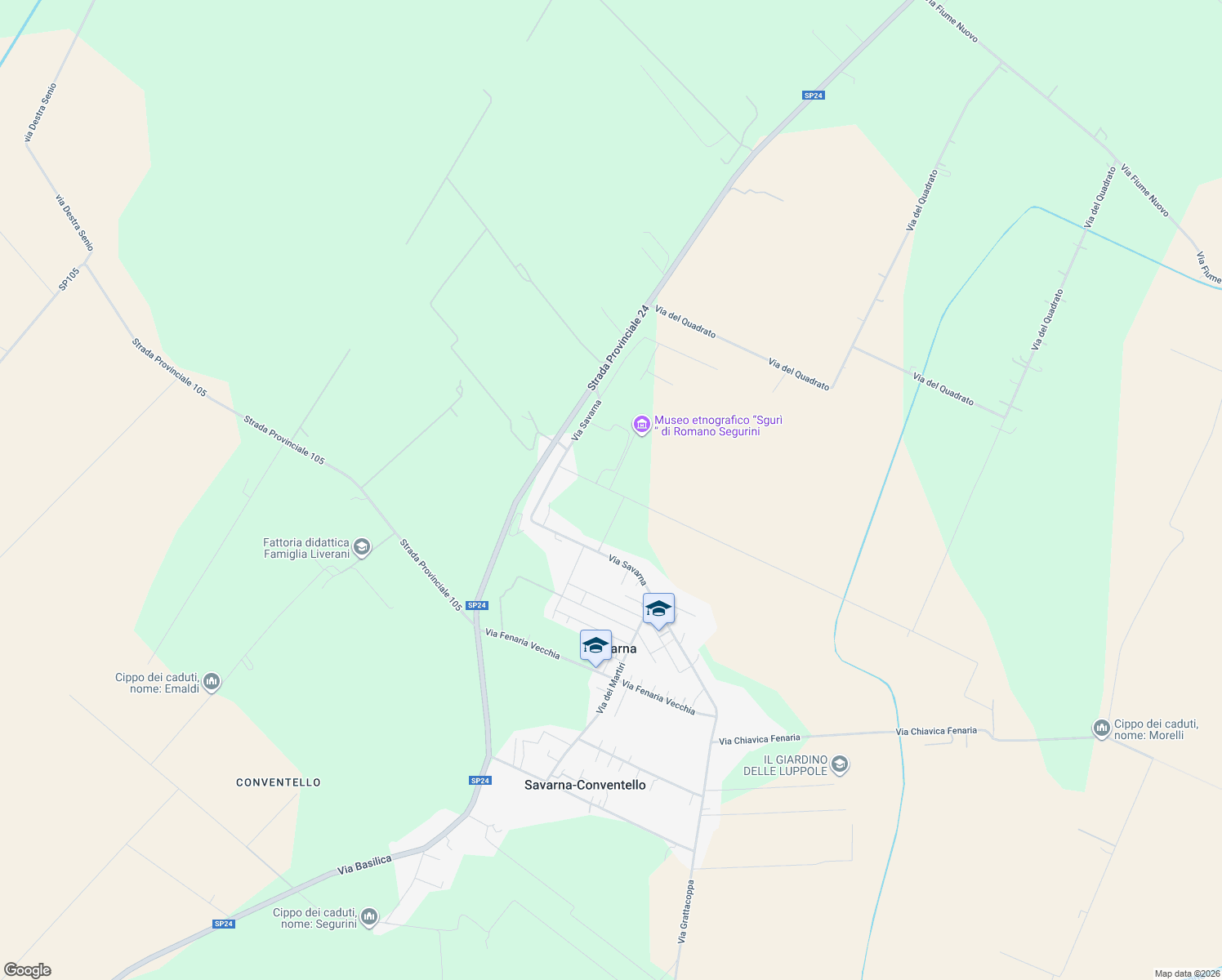 map of restaurants, bars, coffee shops, grocery stores, and more near in Province of Ravenna