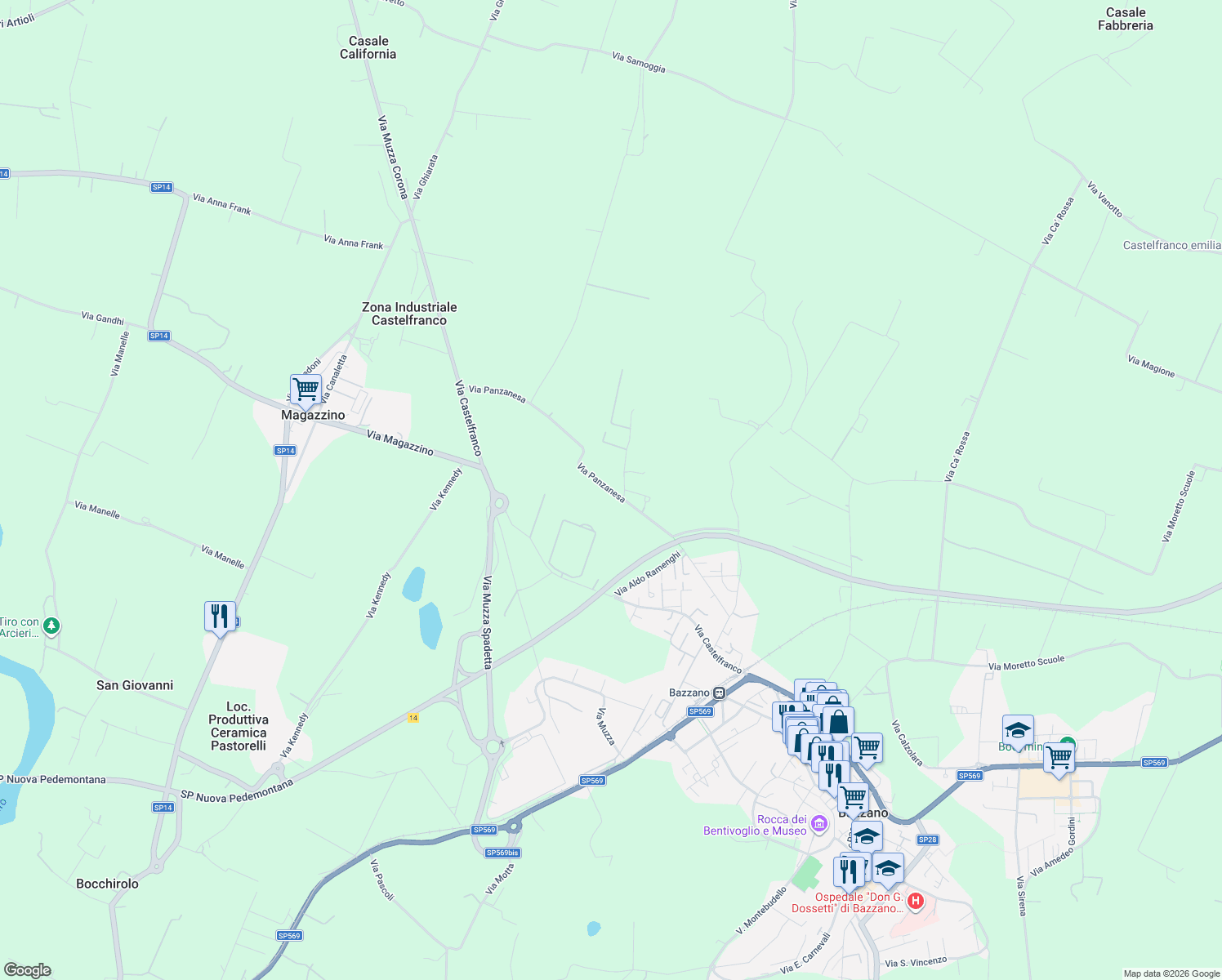 map of restaurants, bars, coffee shops, grocery stores, and more near 3 Via Panzanesa in Città Metropolitana di Bologna
