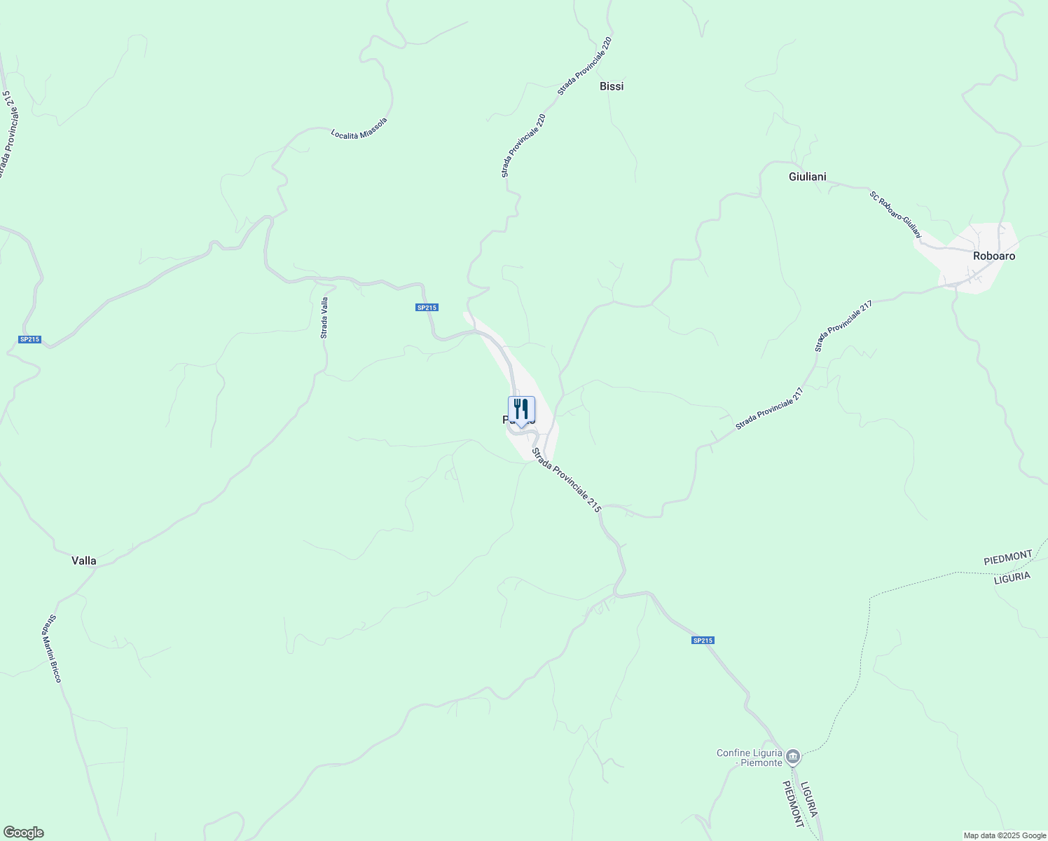 map of restaurants, bars, coffee shops, grocery stores, and more near Strada Provinciale 215 in Pareto