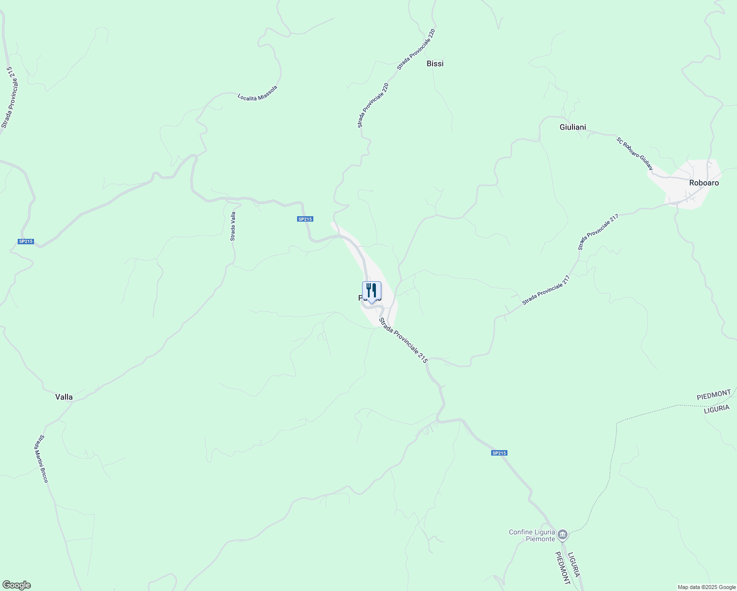 map of restaurants, bars, coffee shops, grocery stores, and more near Strada Provinciale 215 in Provincia di Alessandria