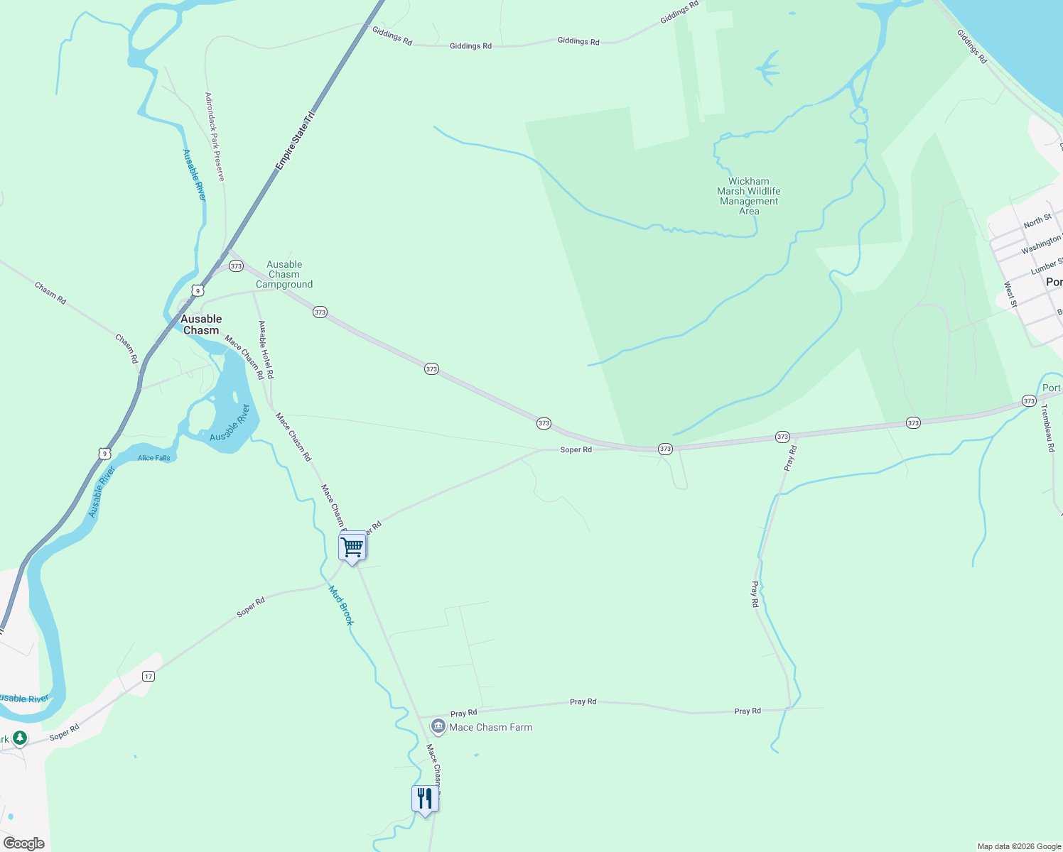 map of restaurants, bars, coffee shops, grocery stores, and more near 449 New York 373 in Keeseville