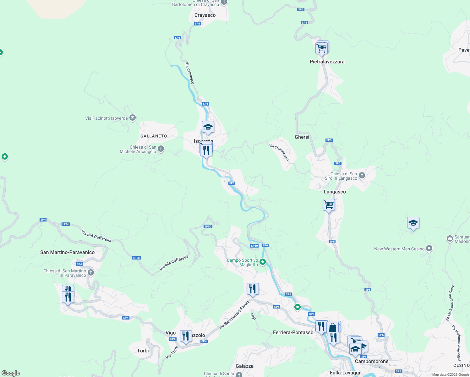map of restaurants, bars, coffee shops, grocery stores, and more near 5 Via Isoverde in Isoverde