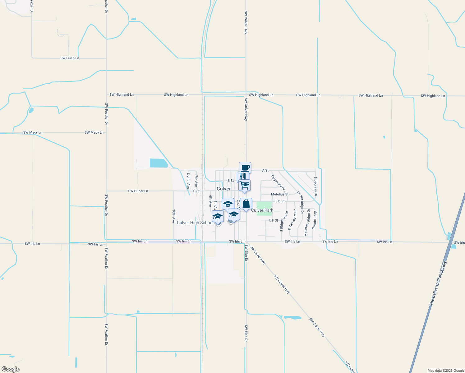 map of restaurants, bars, coffee shops, grocery stores, and more near 316 3rd Avenue in Culver