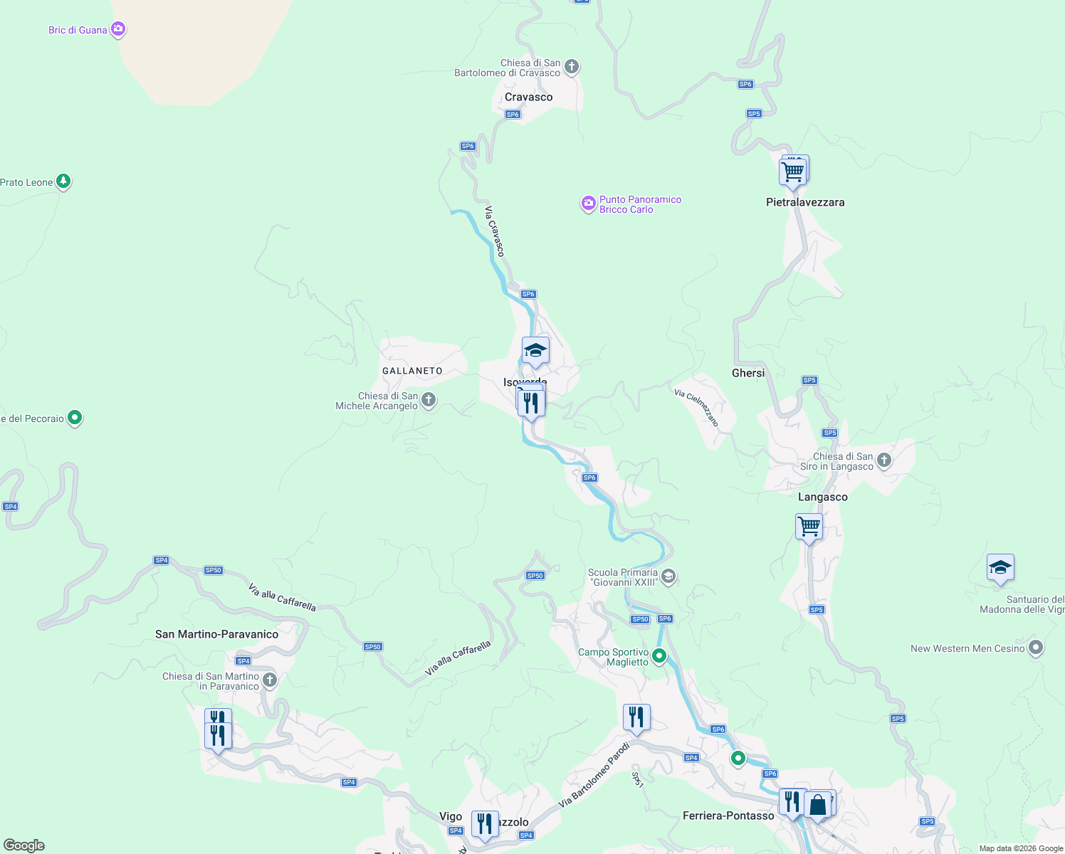 map of restaurants, bars, coffee shops, grocery stores, and more near 6 Piazza Bruno N. in Isoverde