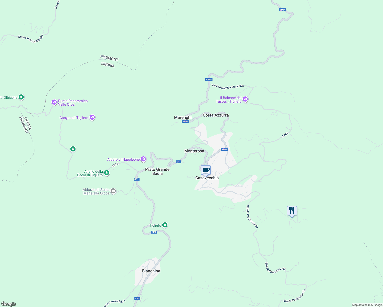map of restaurants, bars, coffee shops, grocery stores, and more near 85 Via Guglielmo Marconi in Monterosa