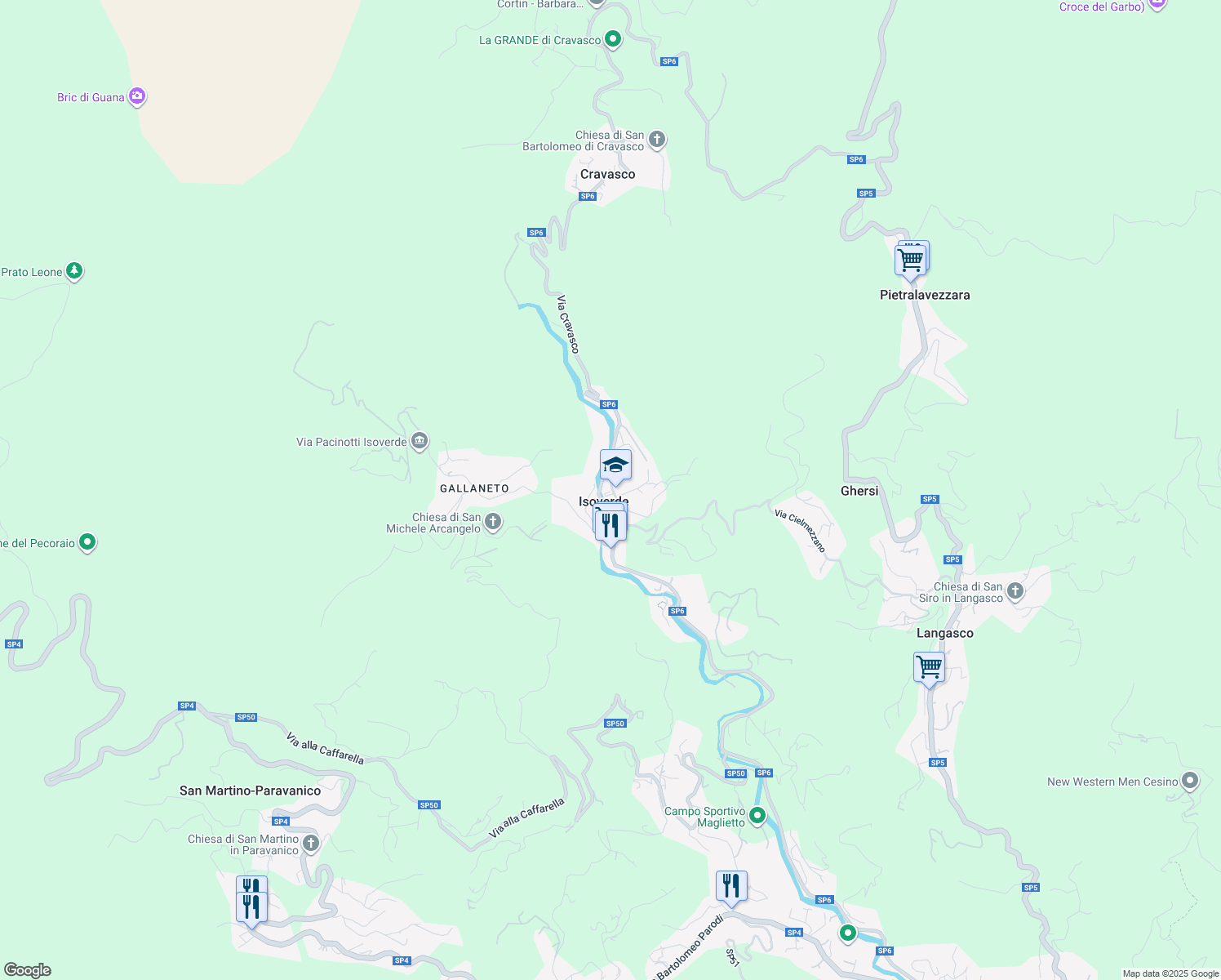 map of restaurants, bars, coffee shops, grocery stores, and more near 3 Via Clemente Rebora in Isoverde