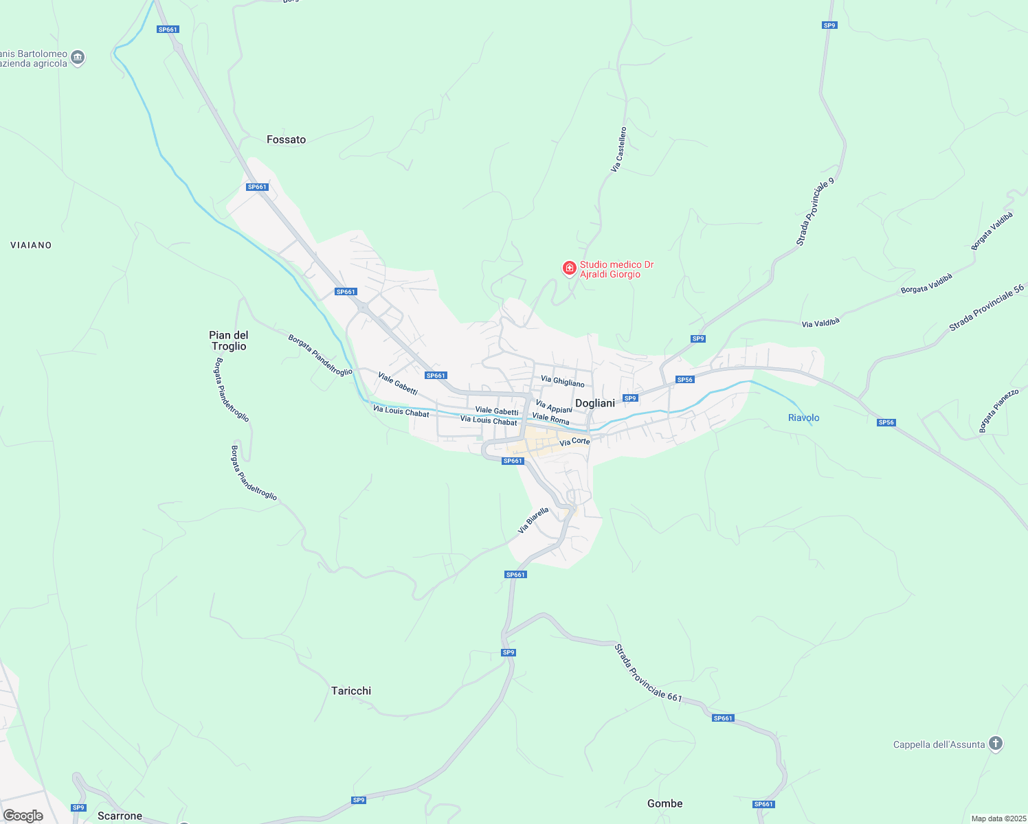 map of restaurants, bars, coffee shops, grocery stores, and more near 43 Via Torino in Dogliani